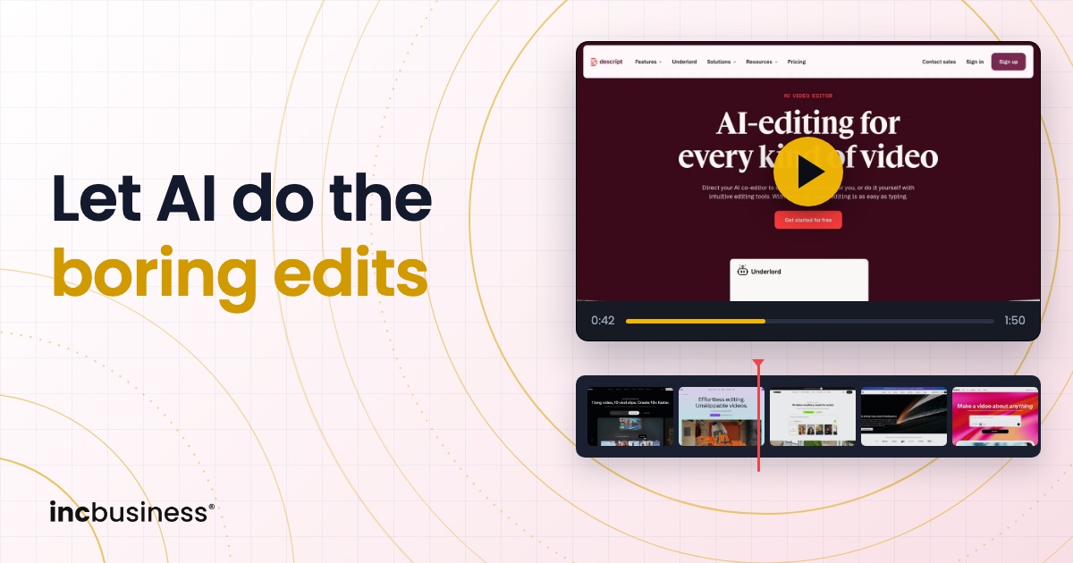 AI video editing tools: a video player showing Descript, with OpusClip, Canva, VEED, Runway and Kapwing on the timeline