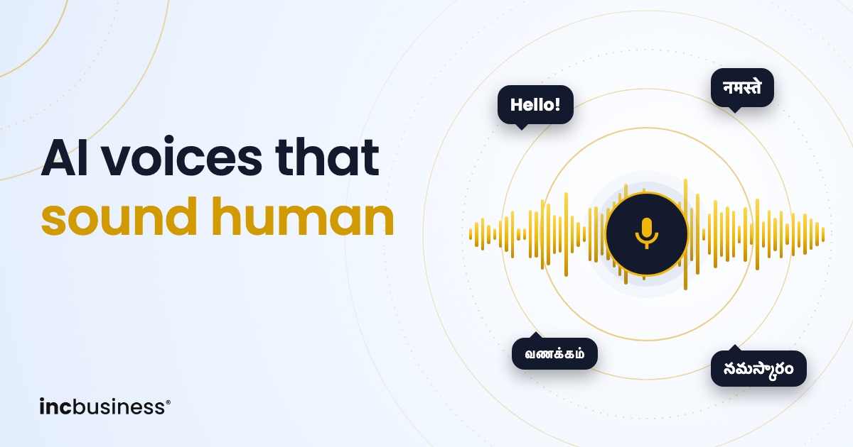AI voice generators: a microphone and sound wave with Hello in English, Hindi, Tamil and Telugu