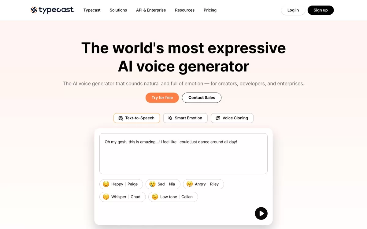 Typecast homepage, the expressive AI voice generator, one of the best AI voice generators