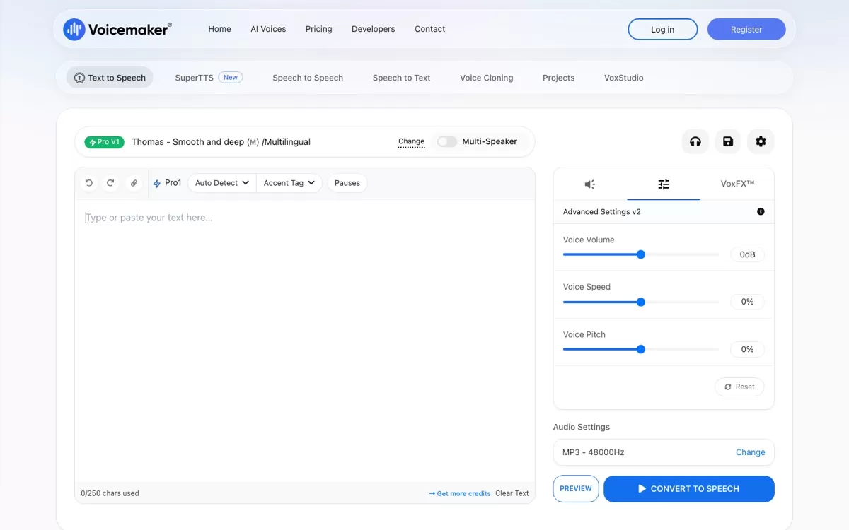 Voicemaker text to speech editor, one of the best AI voice generators