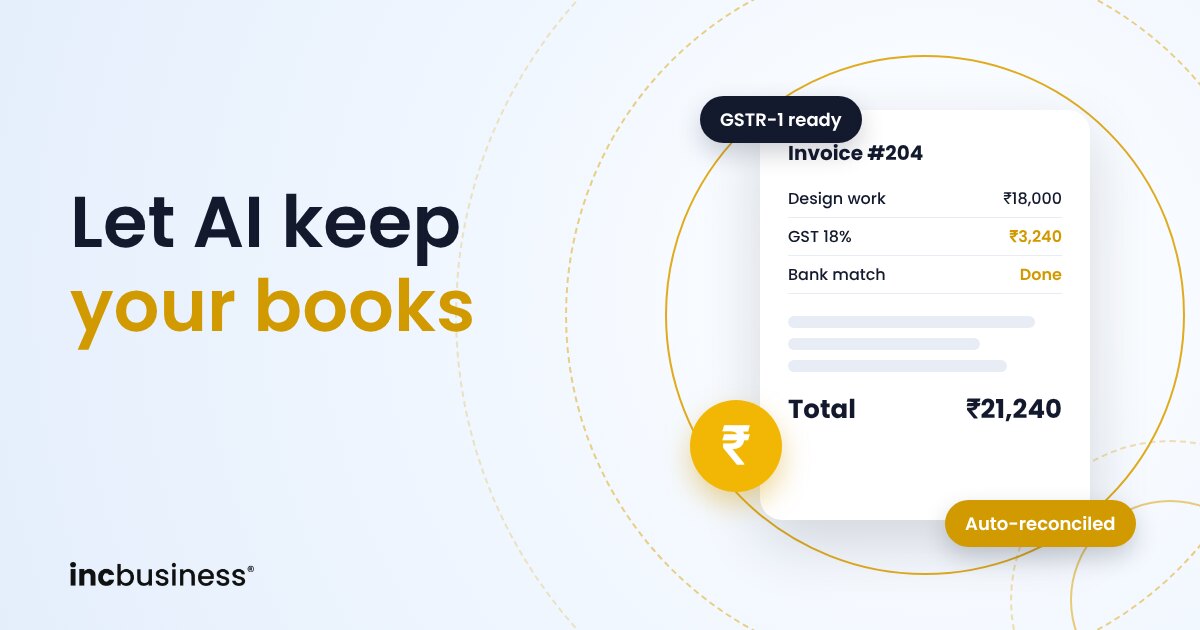 Invoice card with GST and a rupee coin, a cover for the best AI accounting tools guide