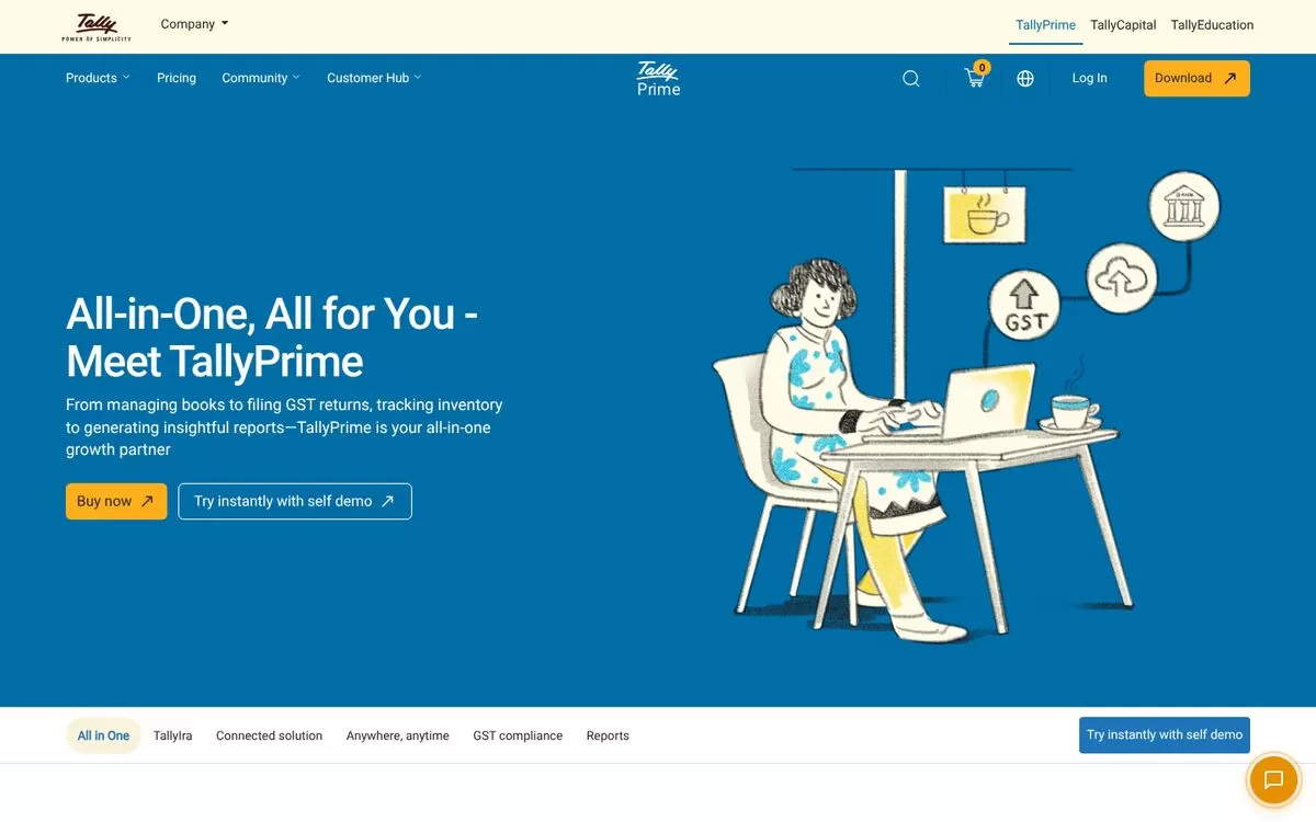 TallyPrime homepage for GST and accounting, one of the best AI accounting tools in India
