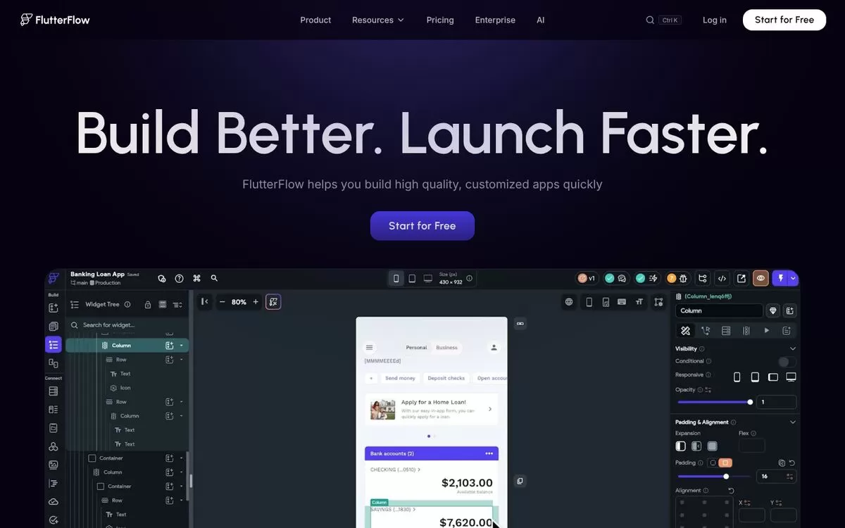 https://www.flutterflow.io/pricing, one of the best AI app builders