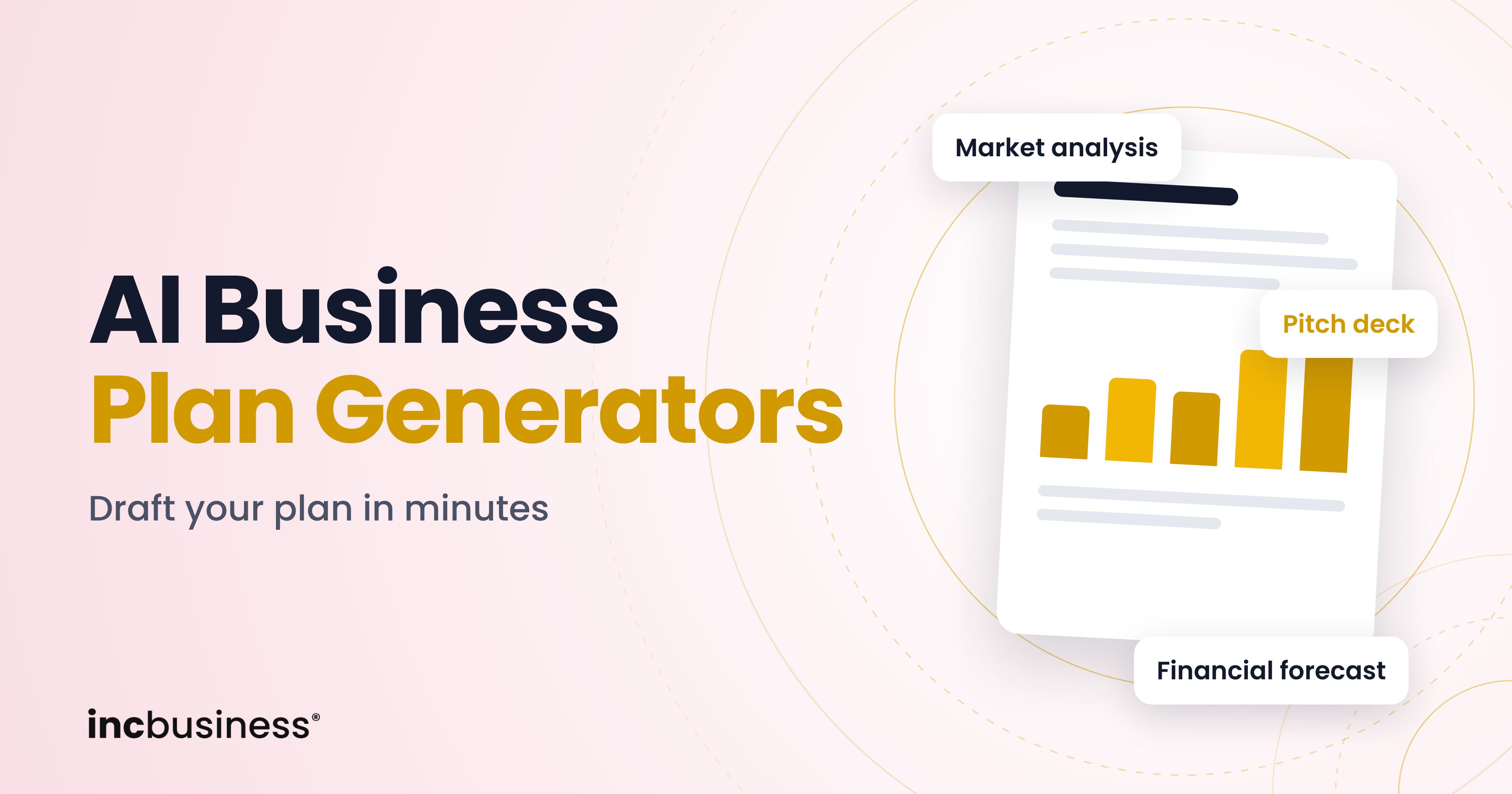 AI business plan generators cover with a plan document, market analysis, pitch deck and financial forecast