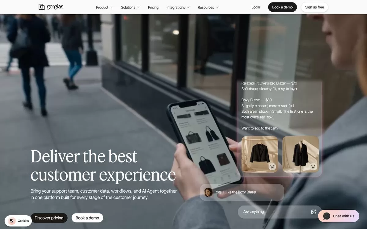 Gorgias homepage promoting customer experience with an AI agent, one of the best AI customer support tools