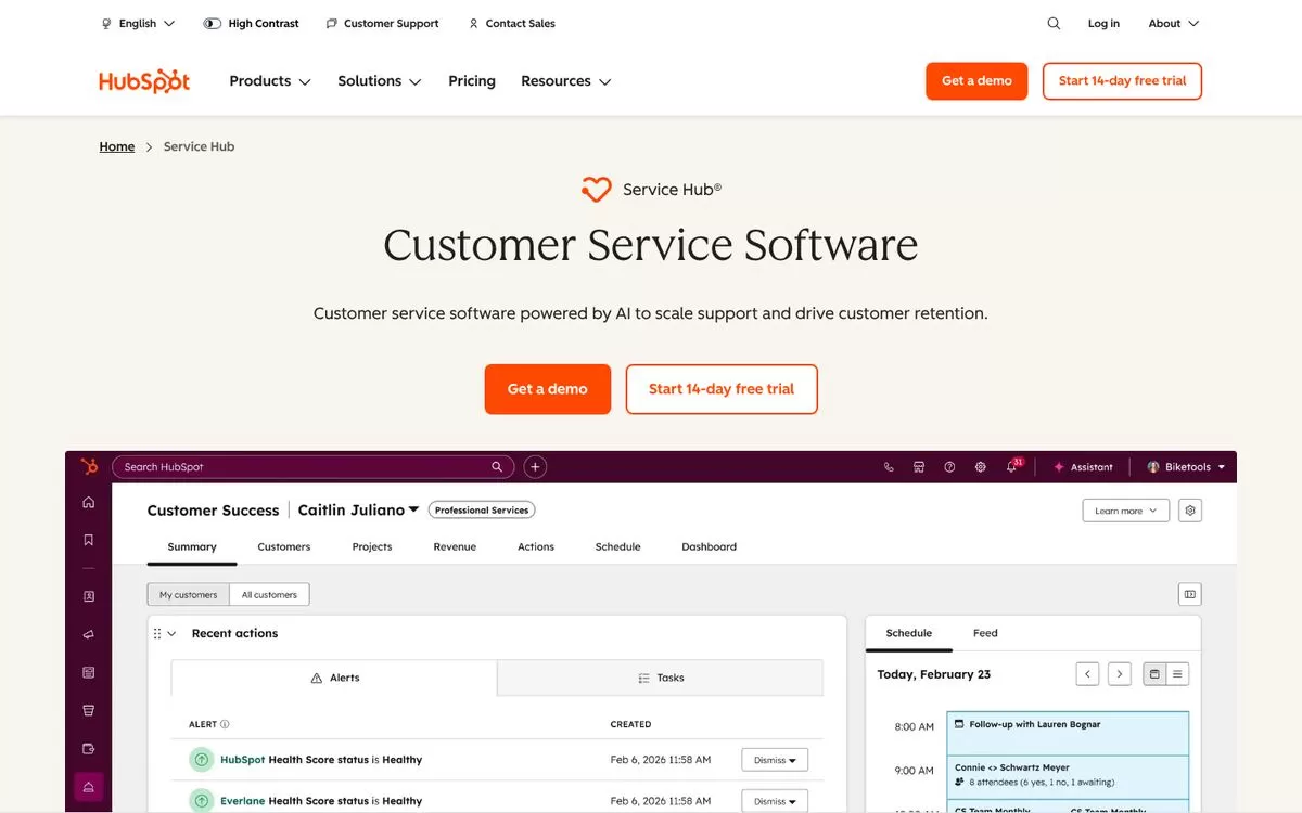 HubSpot Service Hub page for AI customer service software, one of the best AI customer support tools
