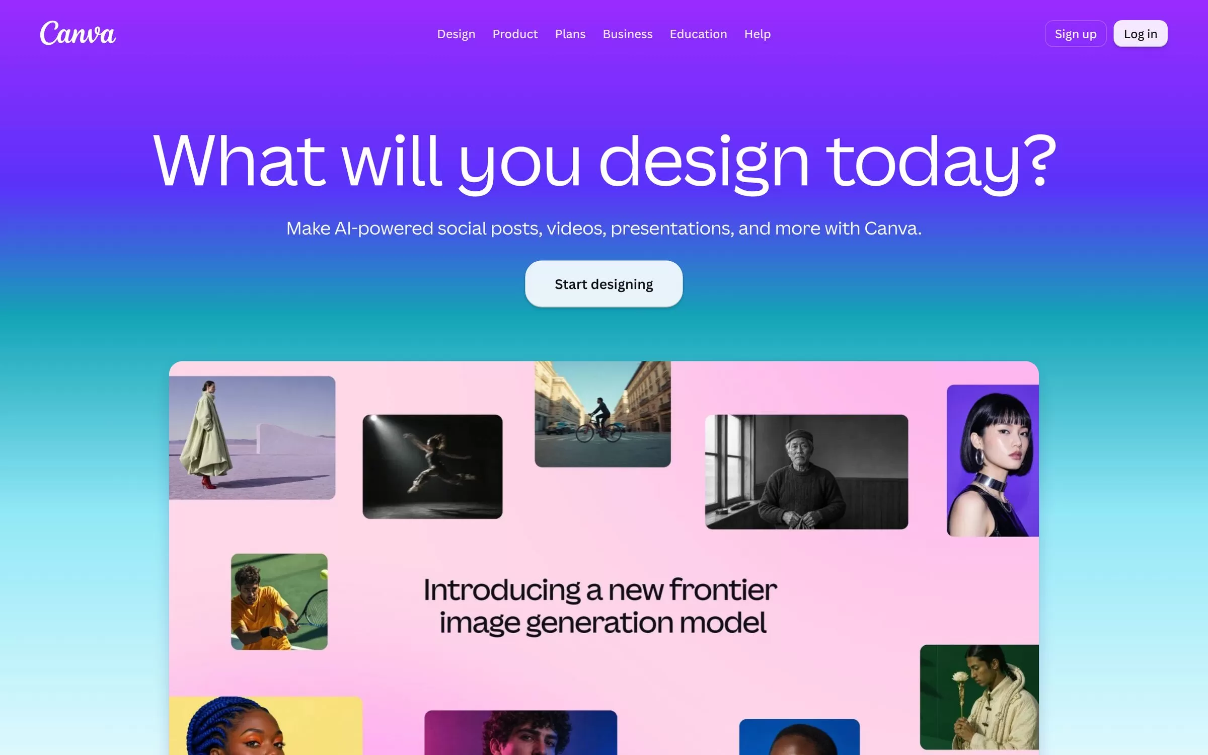 Canva homepage with the line What will you design today, one of the best AI design tools for social posts