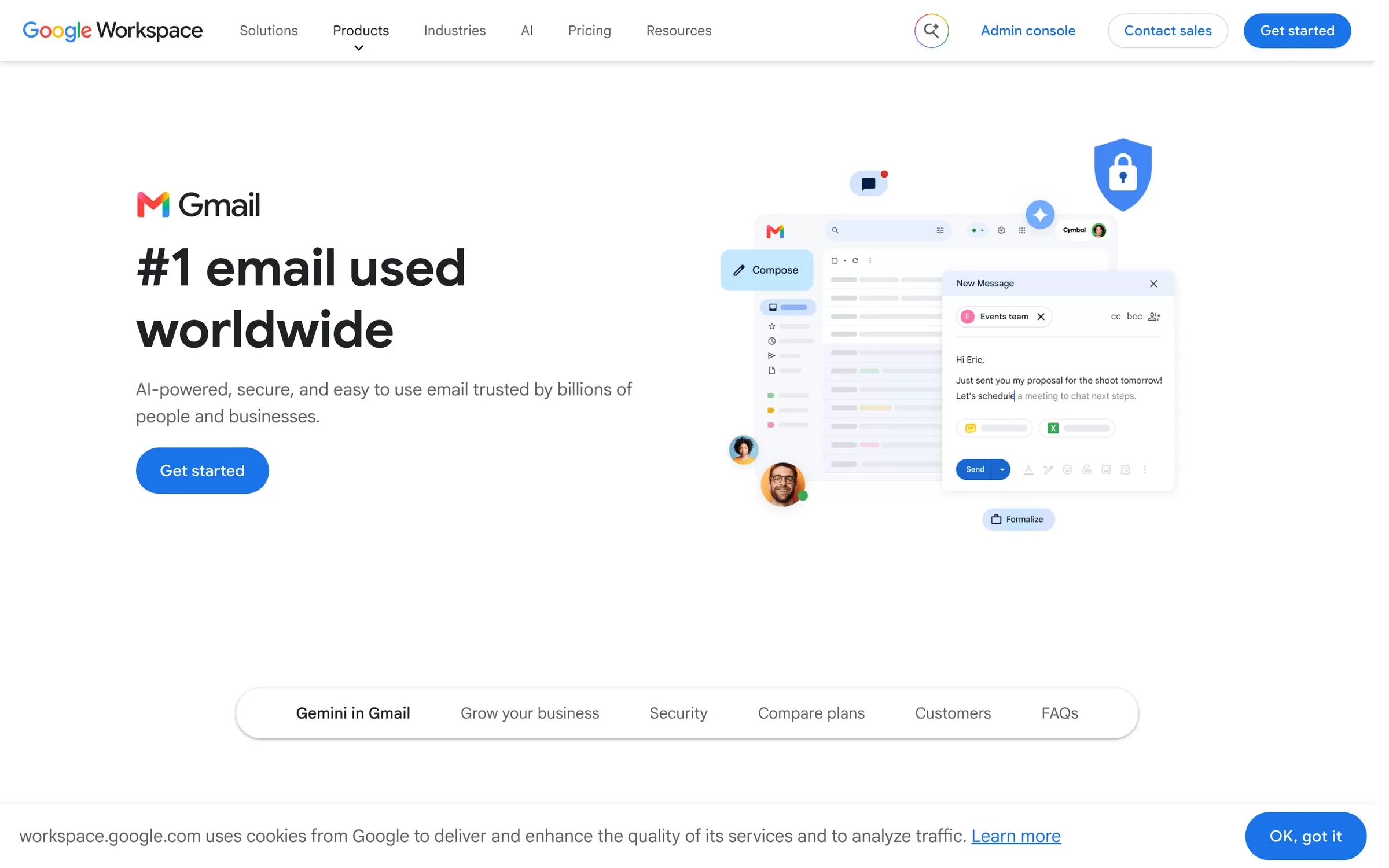 Gmail with Gemini page, an AI email assistant for Gmail, one of the best AI email assistants