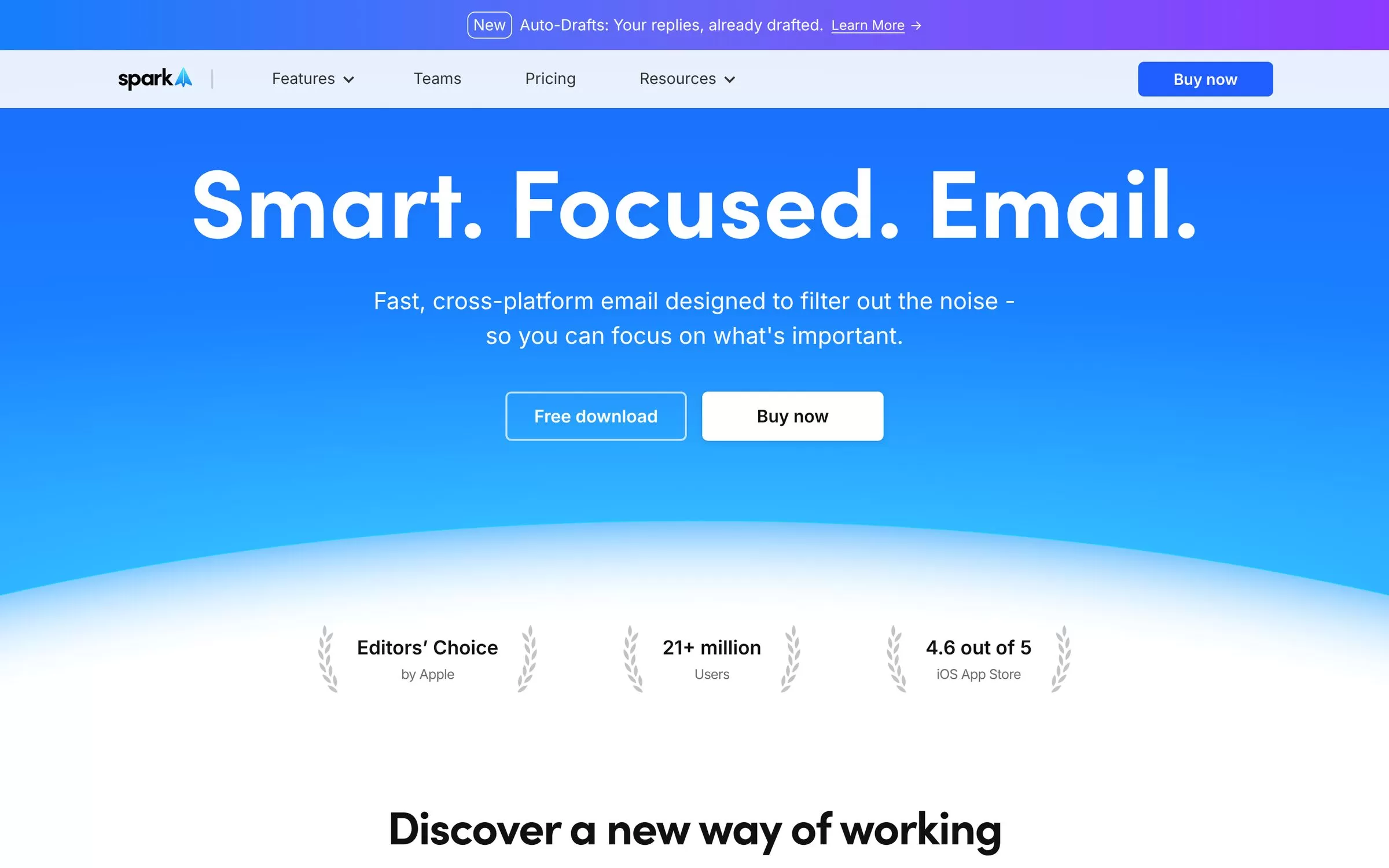 Spark Mail homepage, one of the best AI email assistants