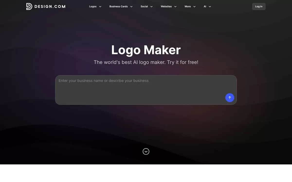 Design.com logo maker page with prompt box, one of the best AI logo makers