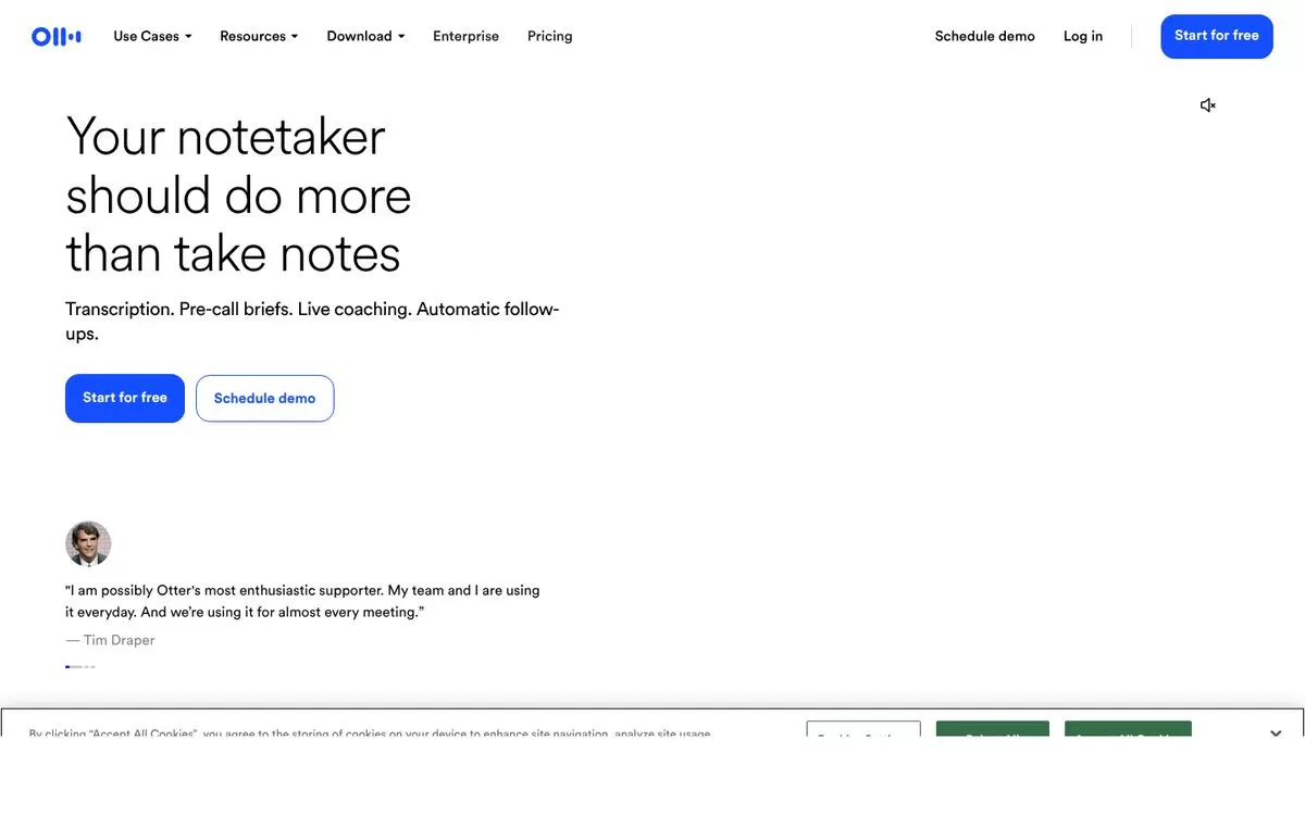 Otter.ai website homepage, one of the best AI meeting note takers