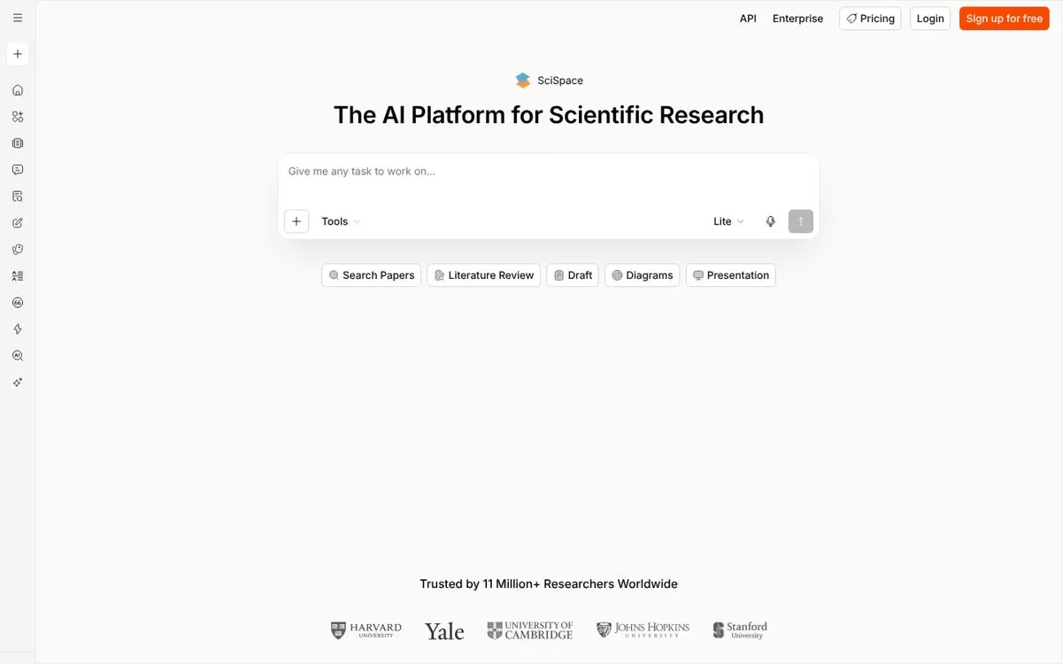 SciSpace home page for AI research with chat with PDF, an AI PDF summarizer for research papers, one of the best AI PDF summarizers