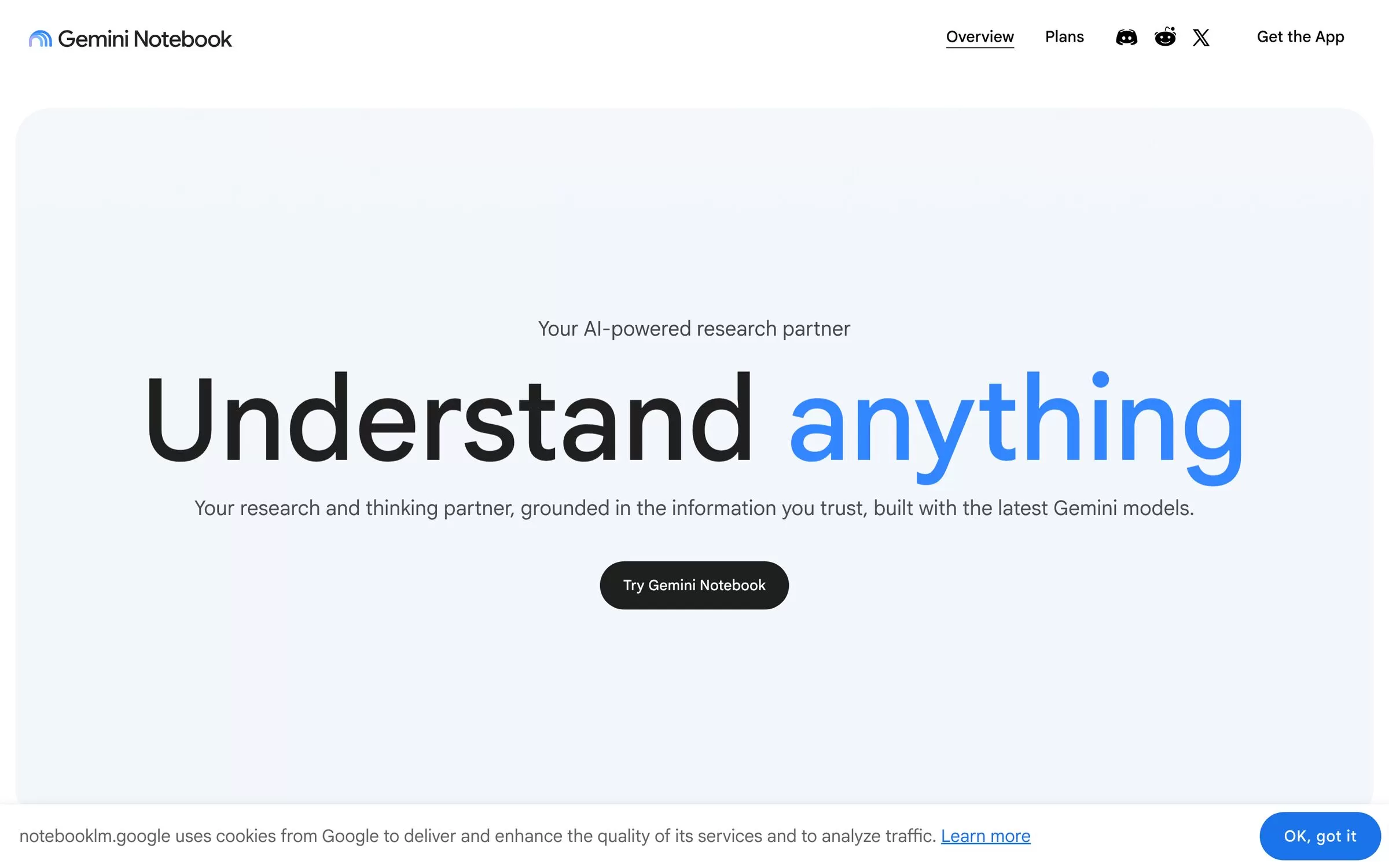 Gemini Notebook homepage, an AI-powered research partner, one of the best AI research assistants