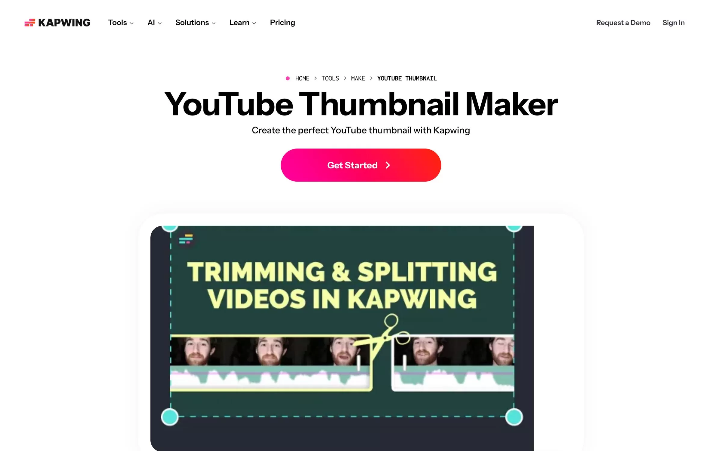 Kapwing YouTube thumbnail maker page, one of the best AI thumbnail makers for video creators