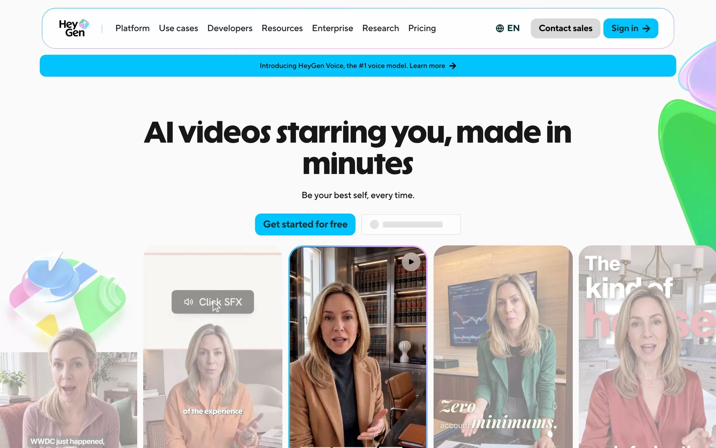 HeyGen homepage showing AI avatar videos, one of the AI tools for real estate marketing