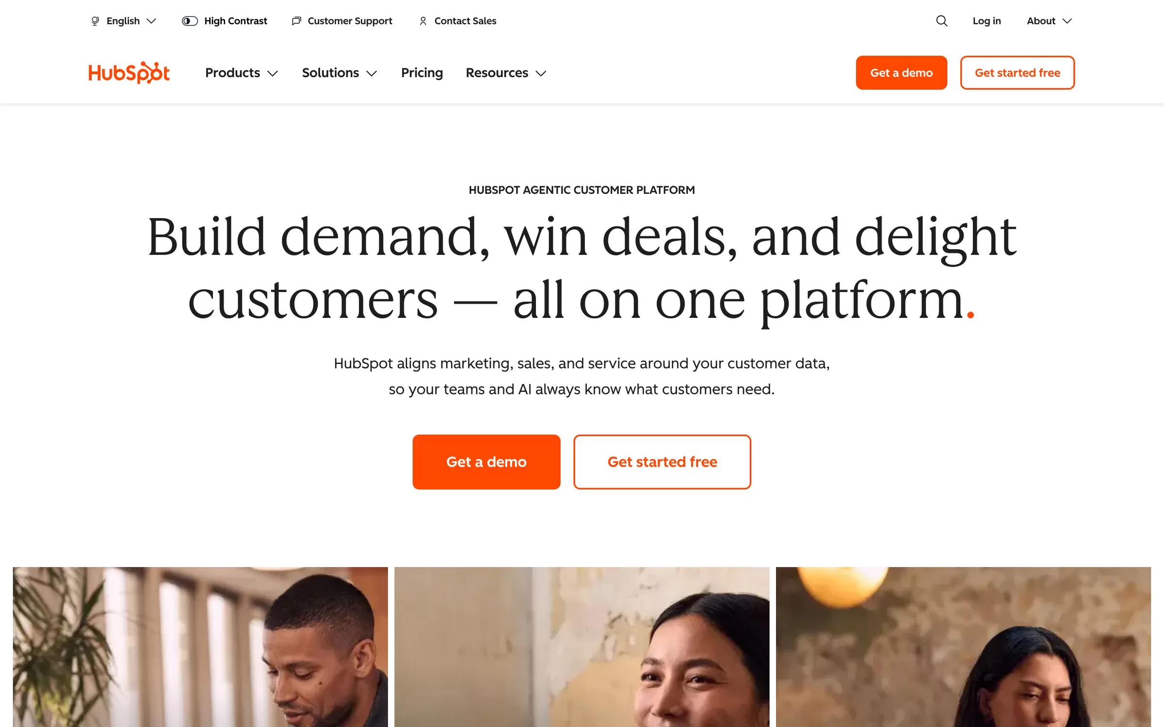 HubSpot homepage showing its CRM, an AI tool for real estate lead follow-up, one of the best AI tools for real estate