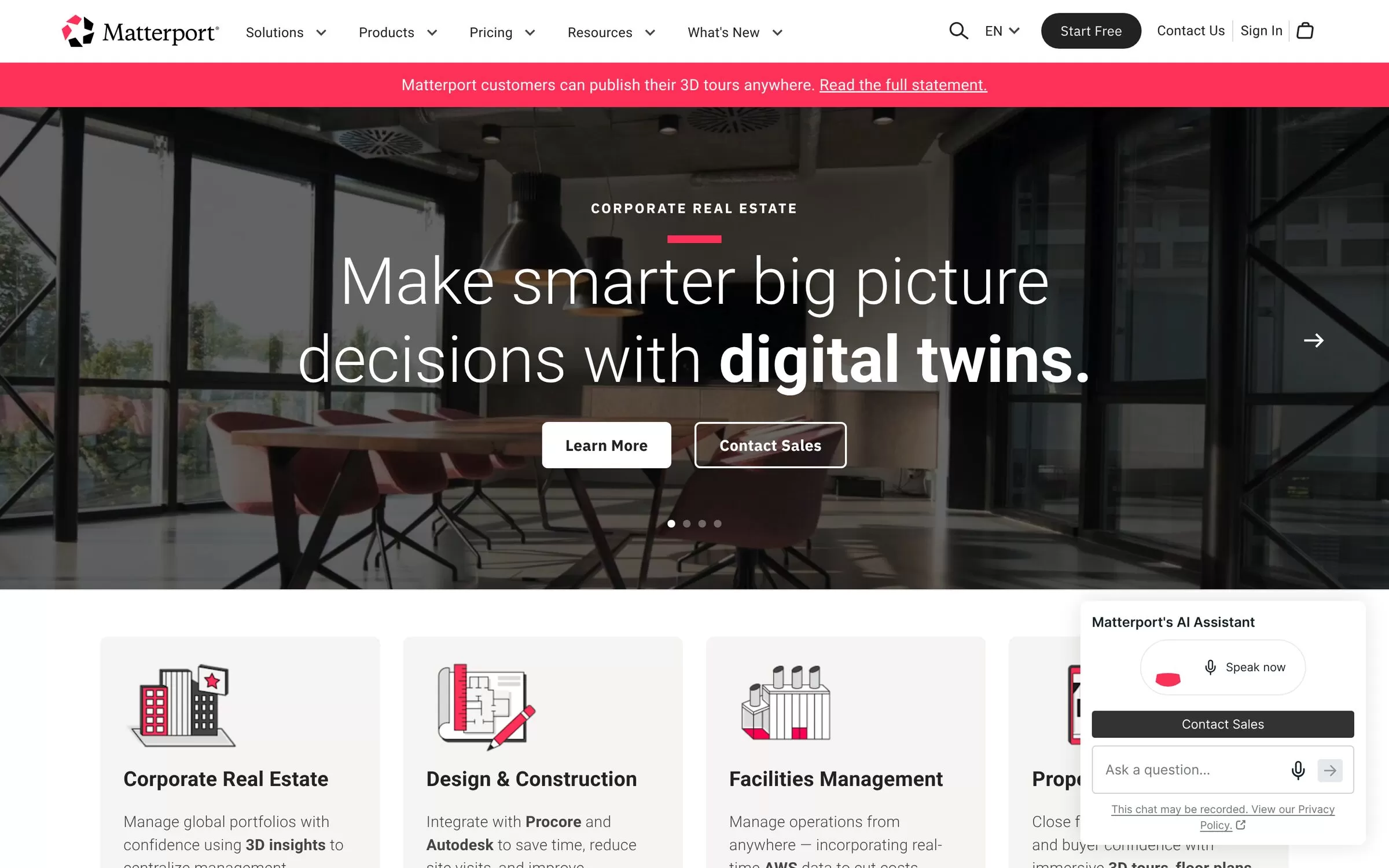 Matterport homepage showing 3D digital twins, one of the AI tools for real estate