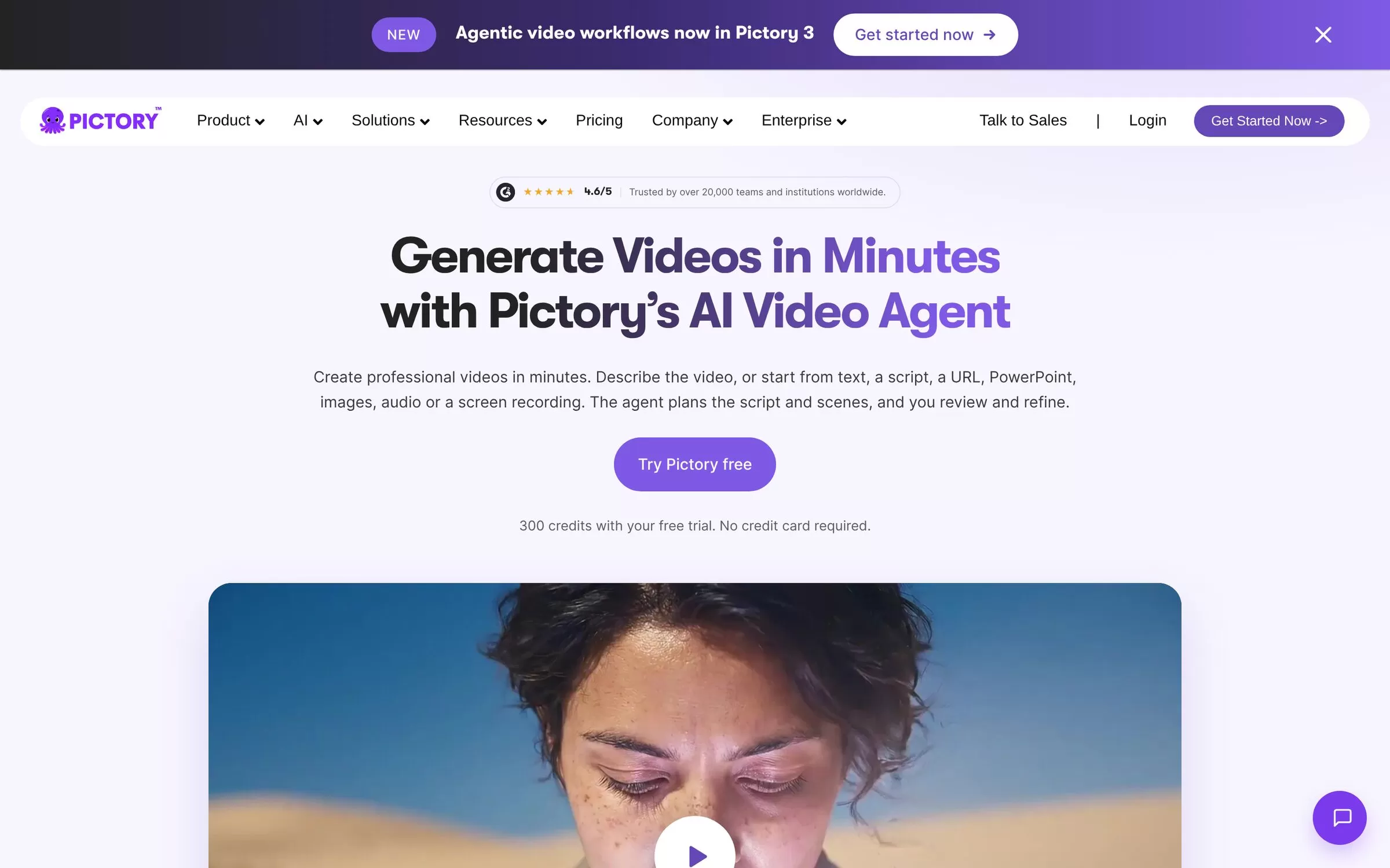 Pictory homepage showing text to video, an AI tool for real estate listing videos, one of the best AI tools for real estate