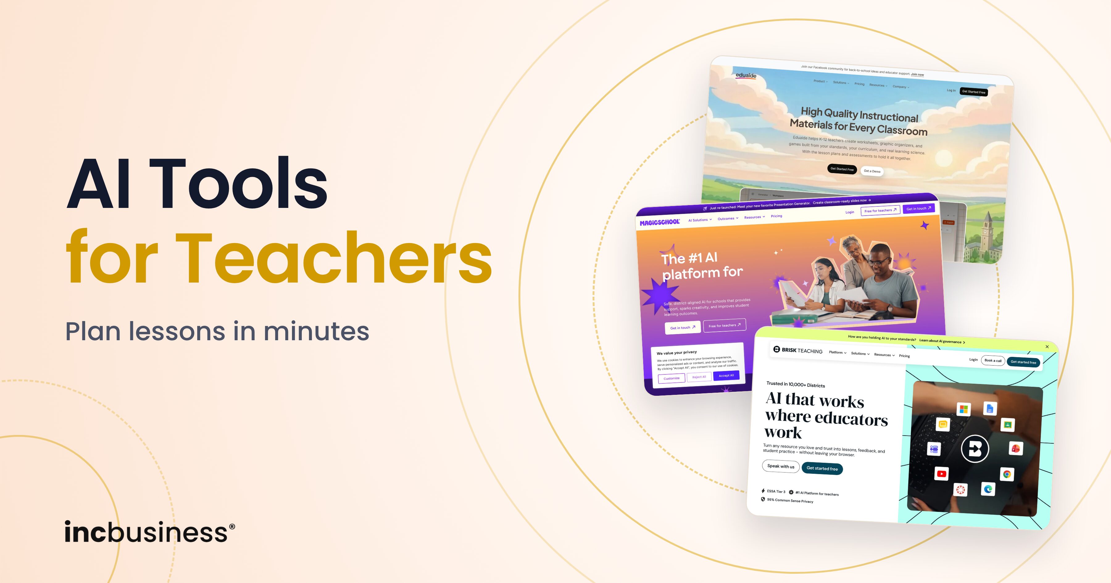 AI tools for teachers cover with MagicSchool, Brisk and Eduaide screenshots