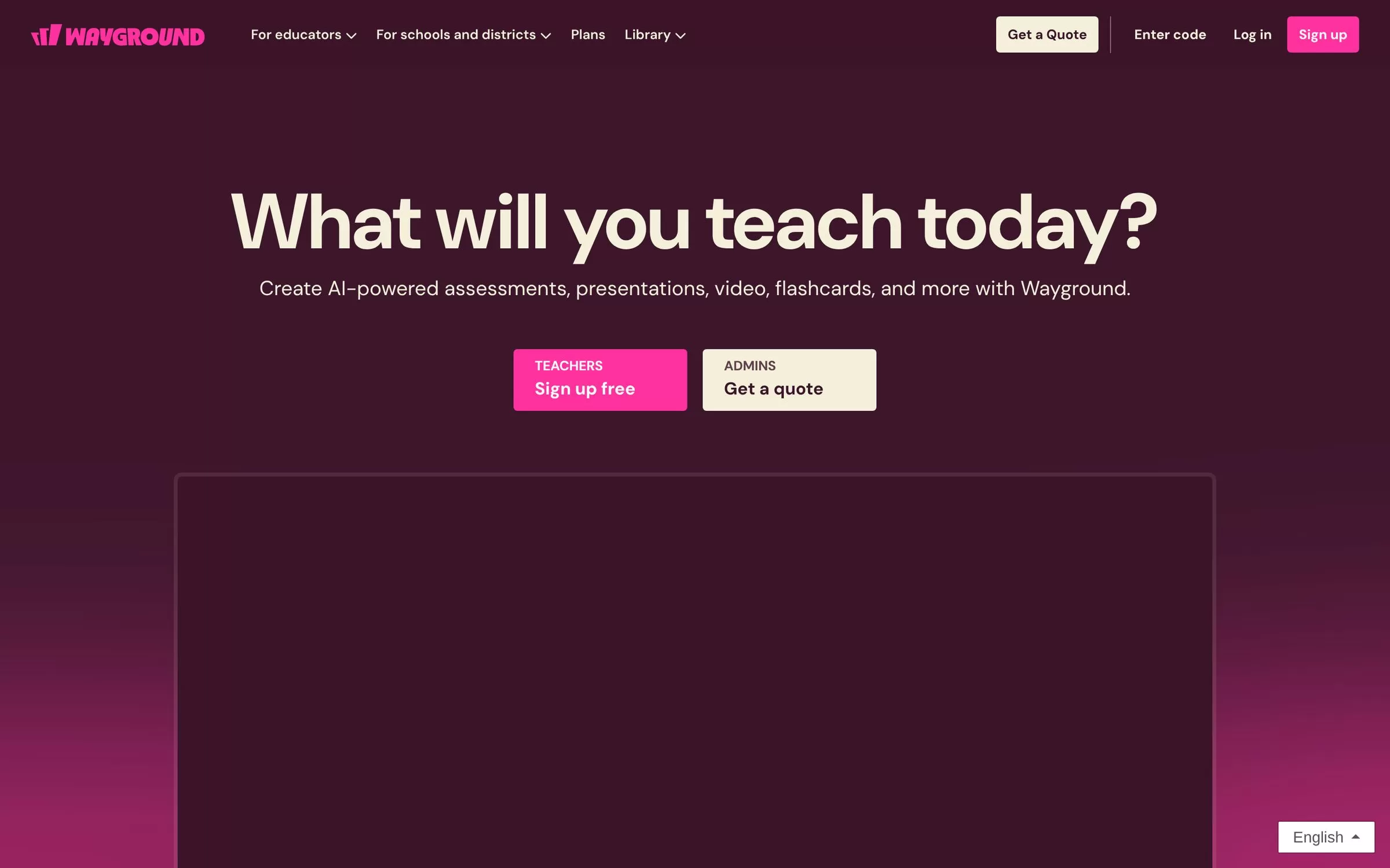 Wayground homepage with the Sign up free button, an AI tool for teachers creating assessments, one of the best AI tools for teachers