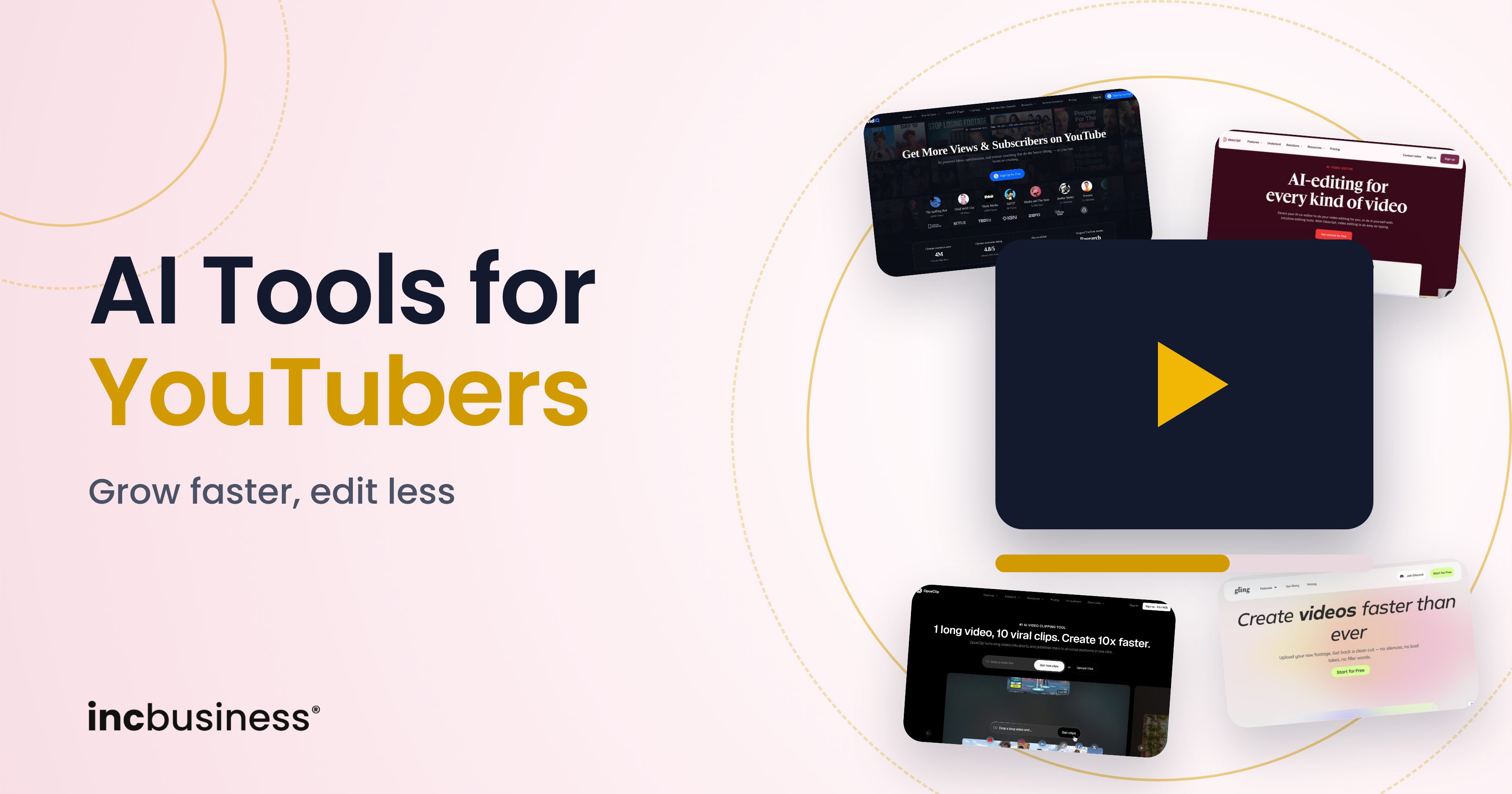 AI tools for YouTubers cover with a video play button and tool screenshots