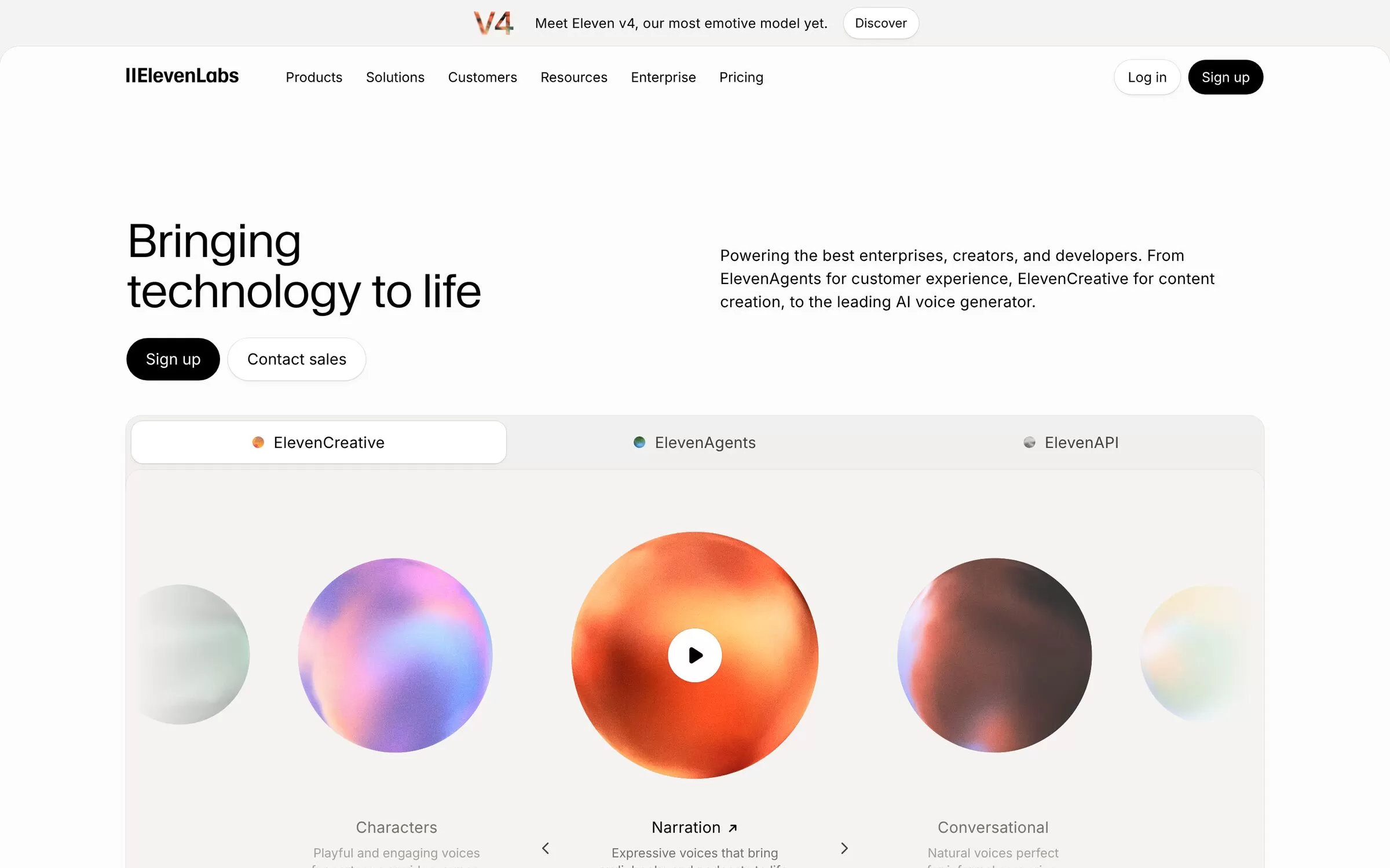 ElevenLabs homepage, one of the best AI tools for YouTubers