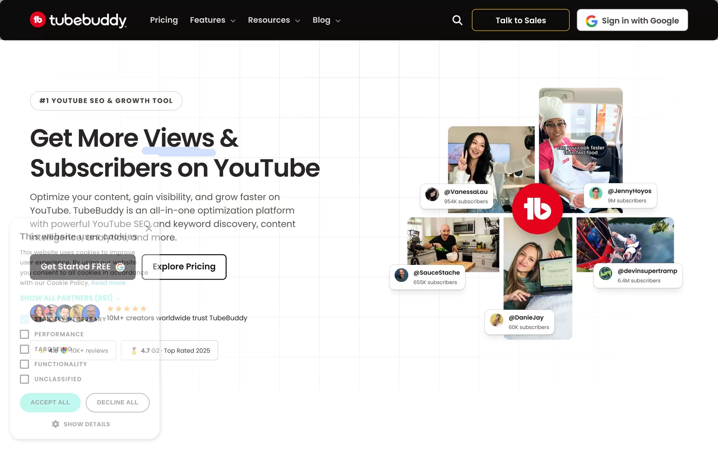 TubeBuddy homepage, one of the best AI tools for YouTubers