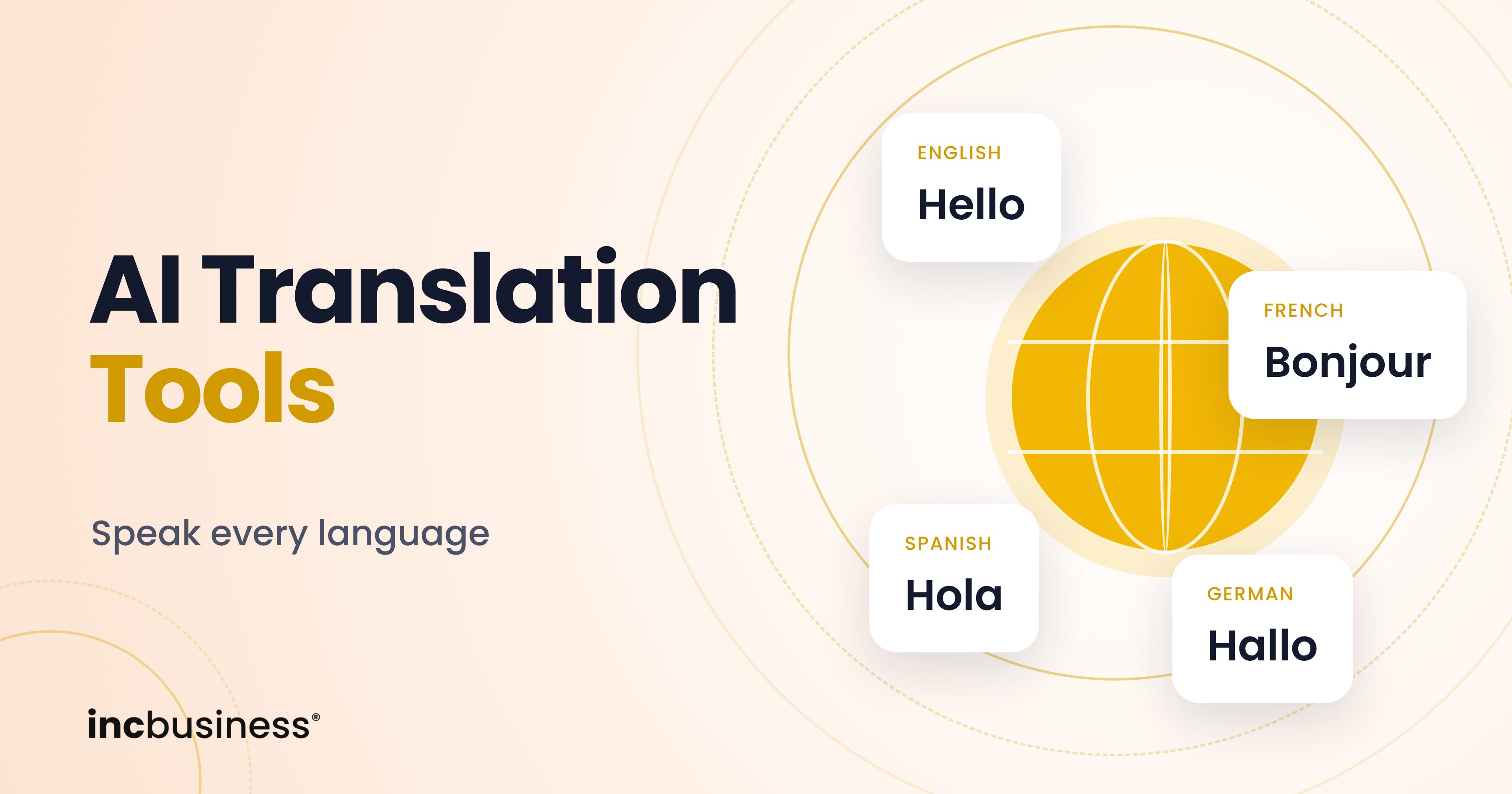 Cover for the 8 best AI translation tools with a globe and greeting bubbles