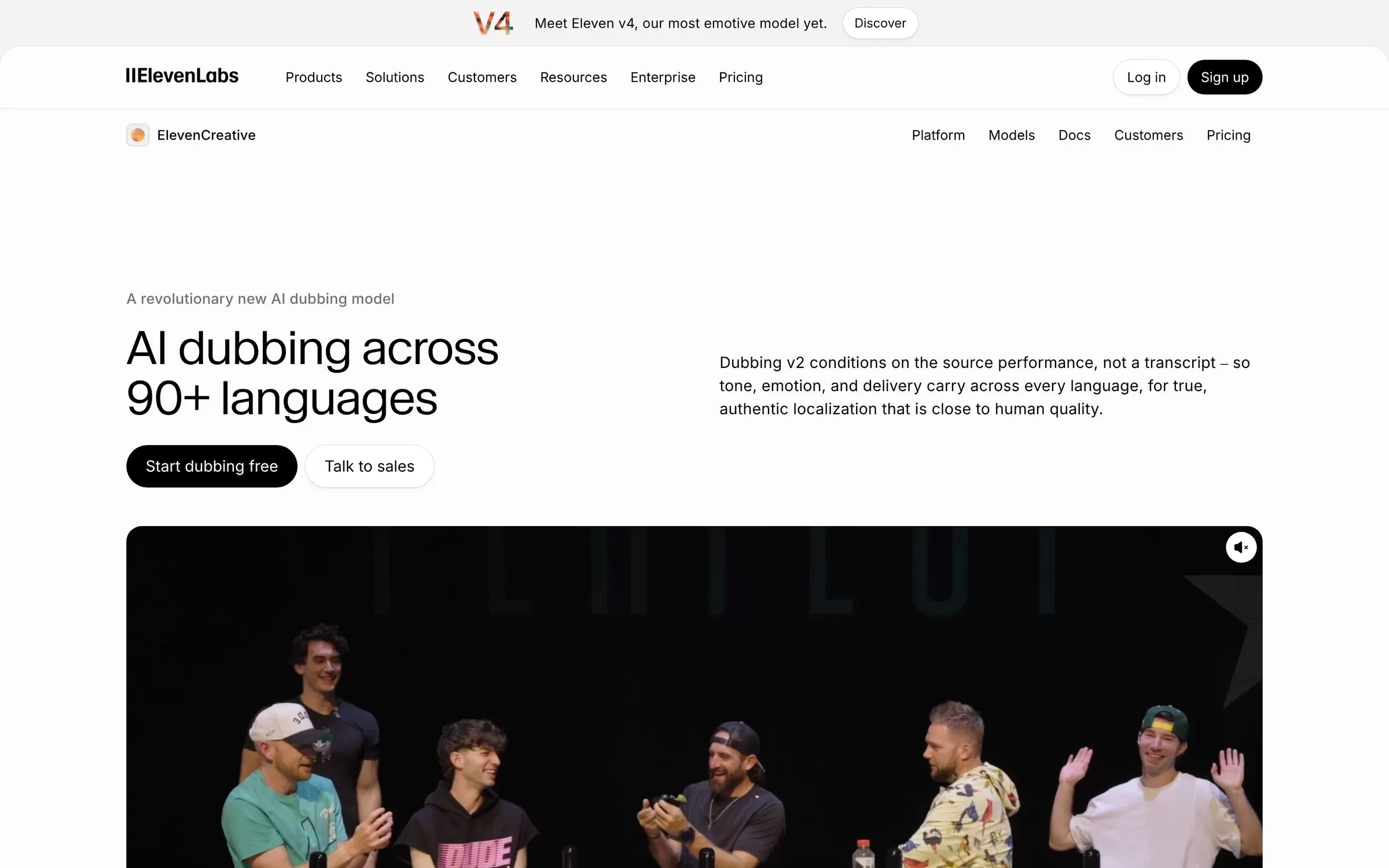 ElevenLabs AI dubbing page for translating audio and video, one of the best AI translation tools for voice