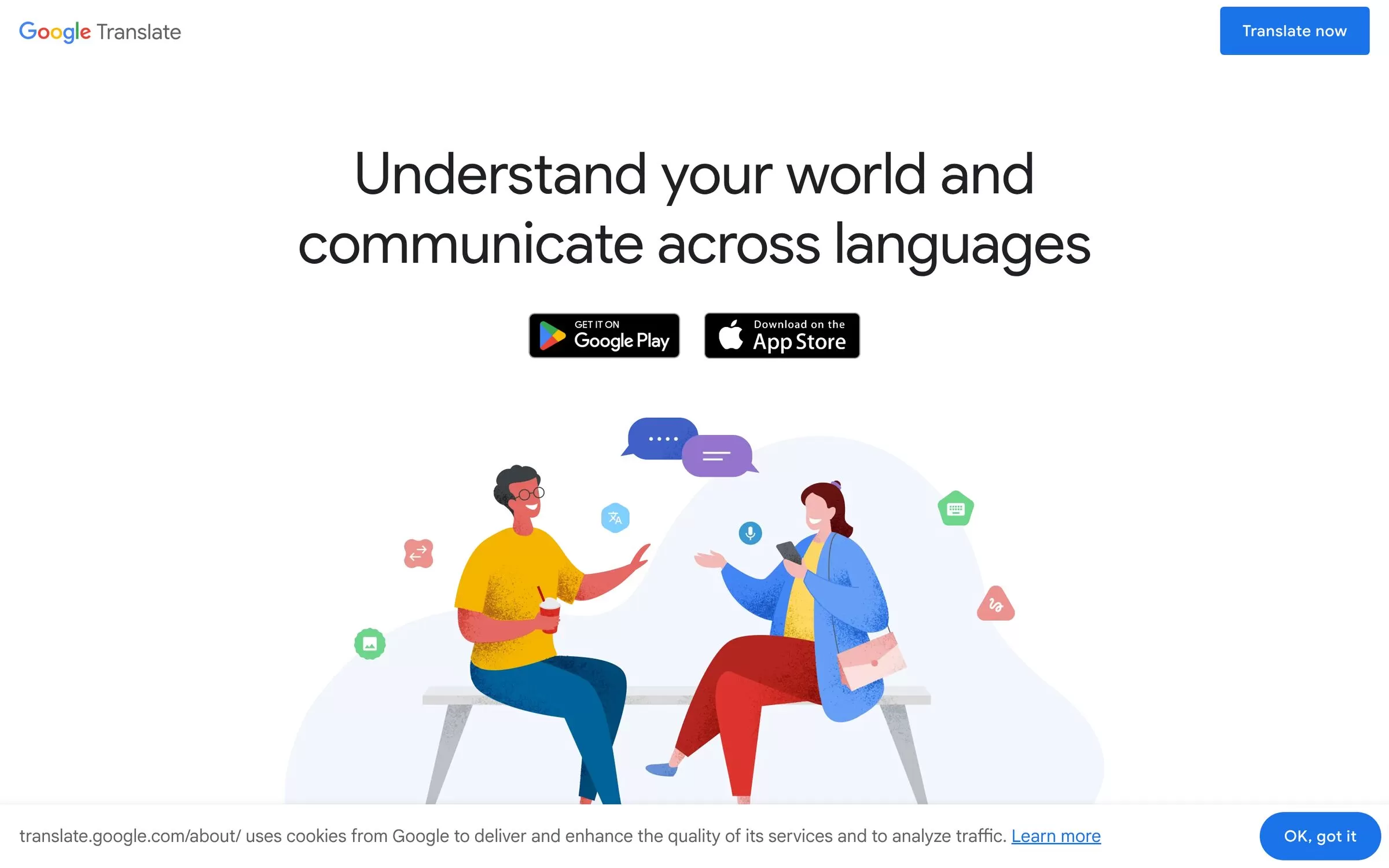 Google Translate homepage, one of the best AI translation tools for everyday use
