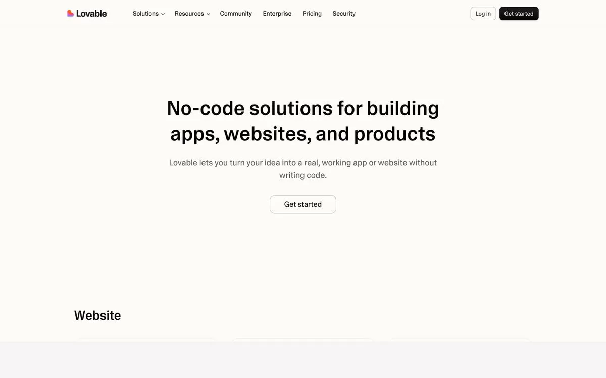 Lovable page for building websites and apps without code, one of the best AI website builders for custom ideas