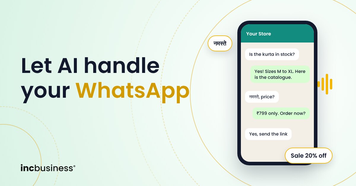 Phone showing a WhatsApp chat with the title Let AI handle your WhatsApp, for a guide to the best AI WhatsApp marketing tools
