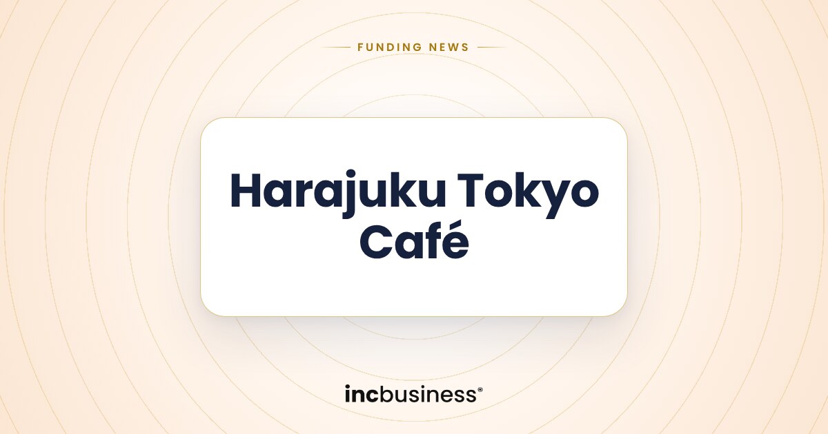 Harajuku Tokyo Café funding: the company name set on a light cover with the IncBusiness logo