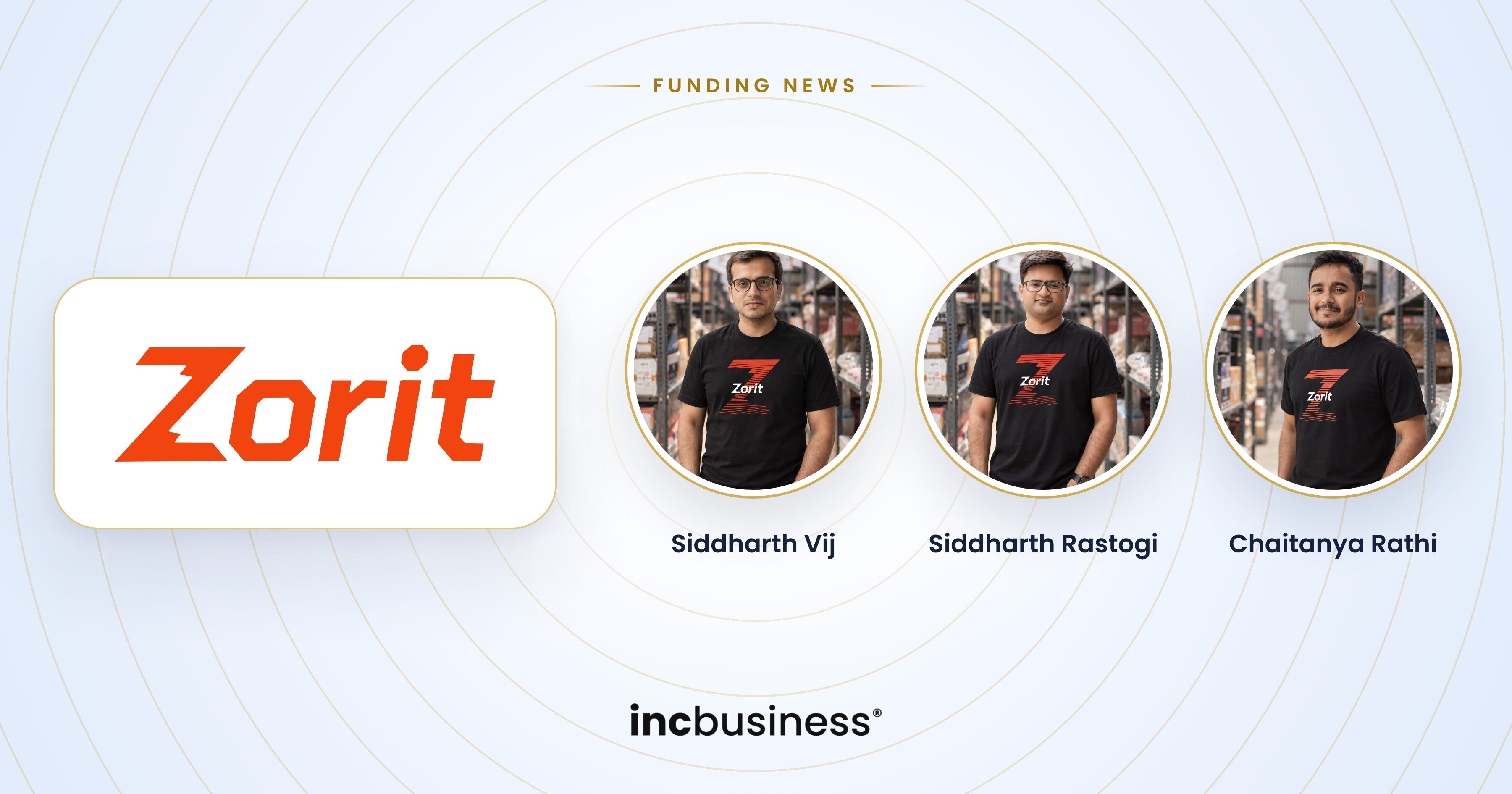 Zorit funding: Zorit logo beside portraits of co-founders Siddharth Vij, Siddharth Rastogi and Chaitanya Rathi