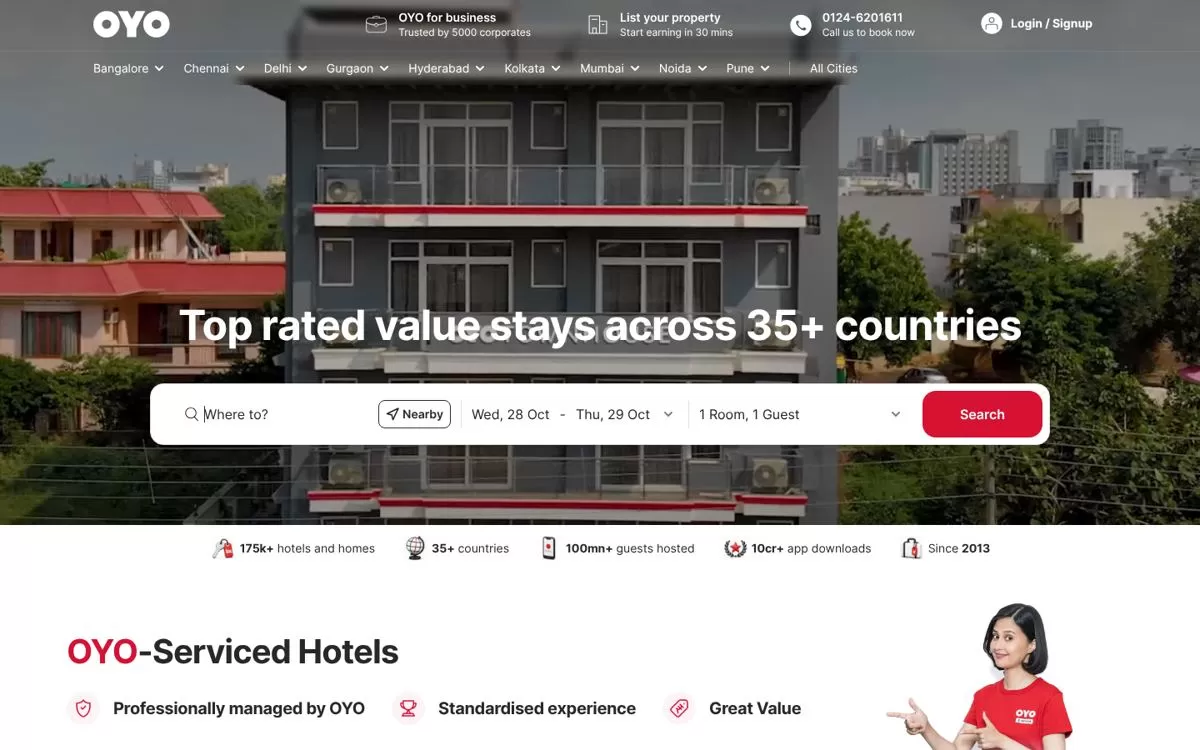 OYO business model, the OYO website home page