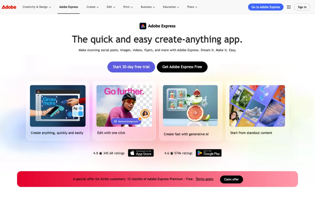 Adobe Express website