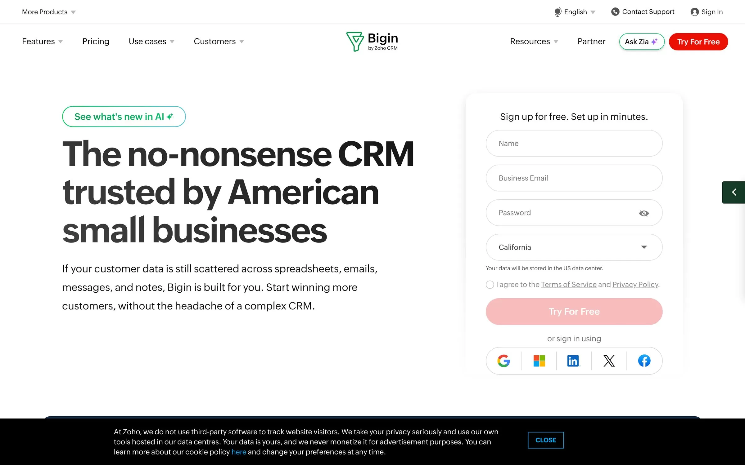 Bigin by Zoho CRM website