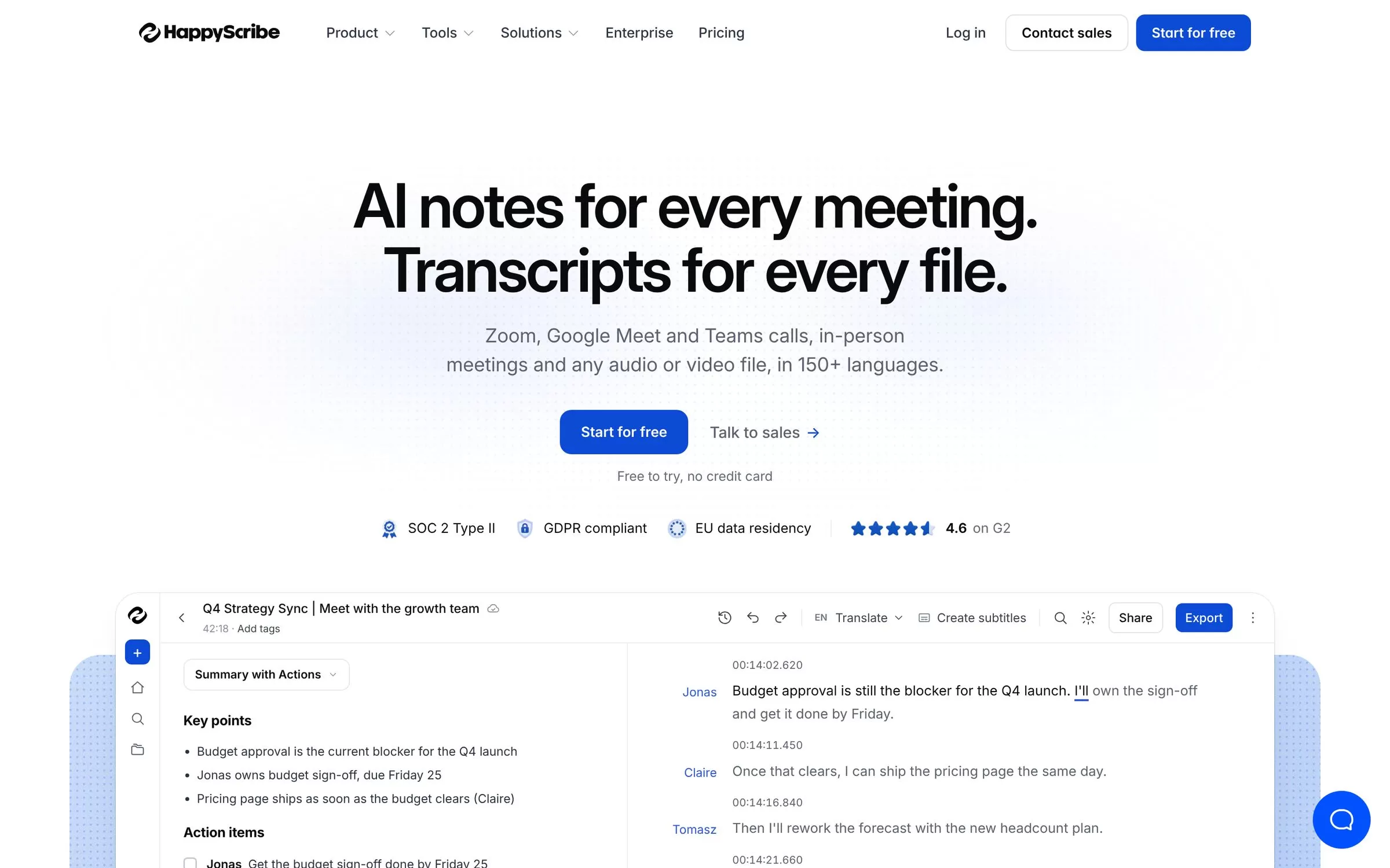Happy Scribe website