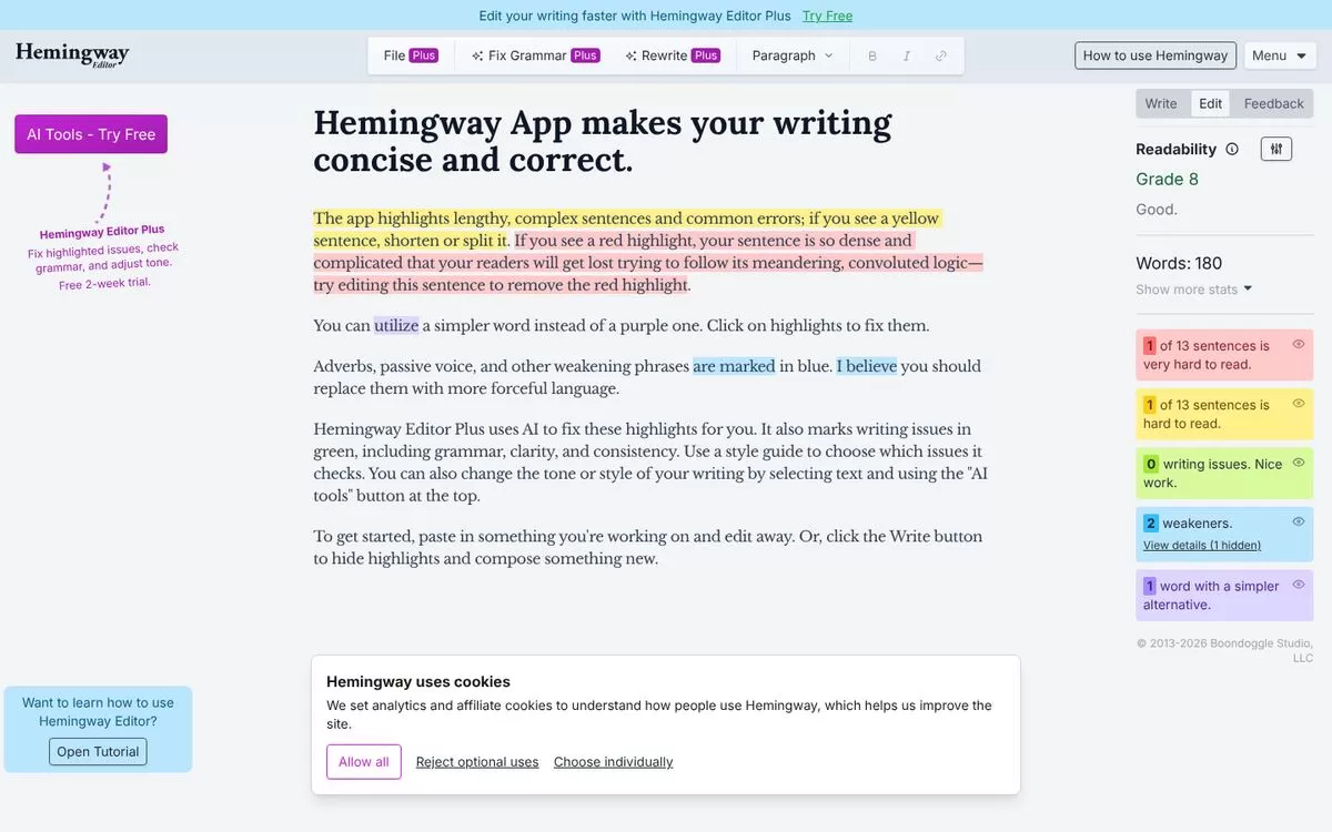 Hemingway Editor website