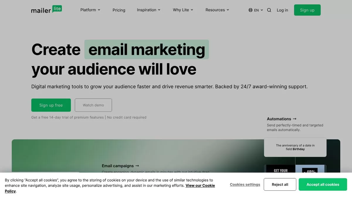 MailerLite website