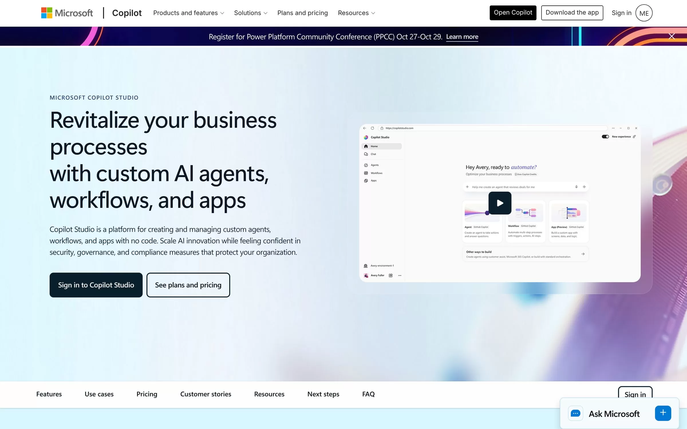 Microsoft Copilot Studio website