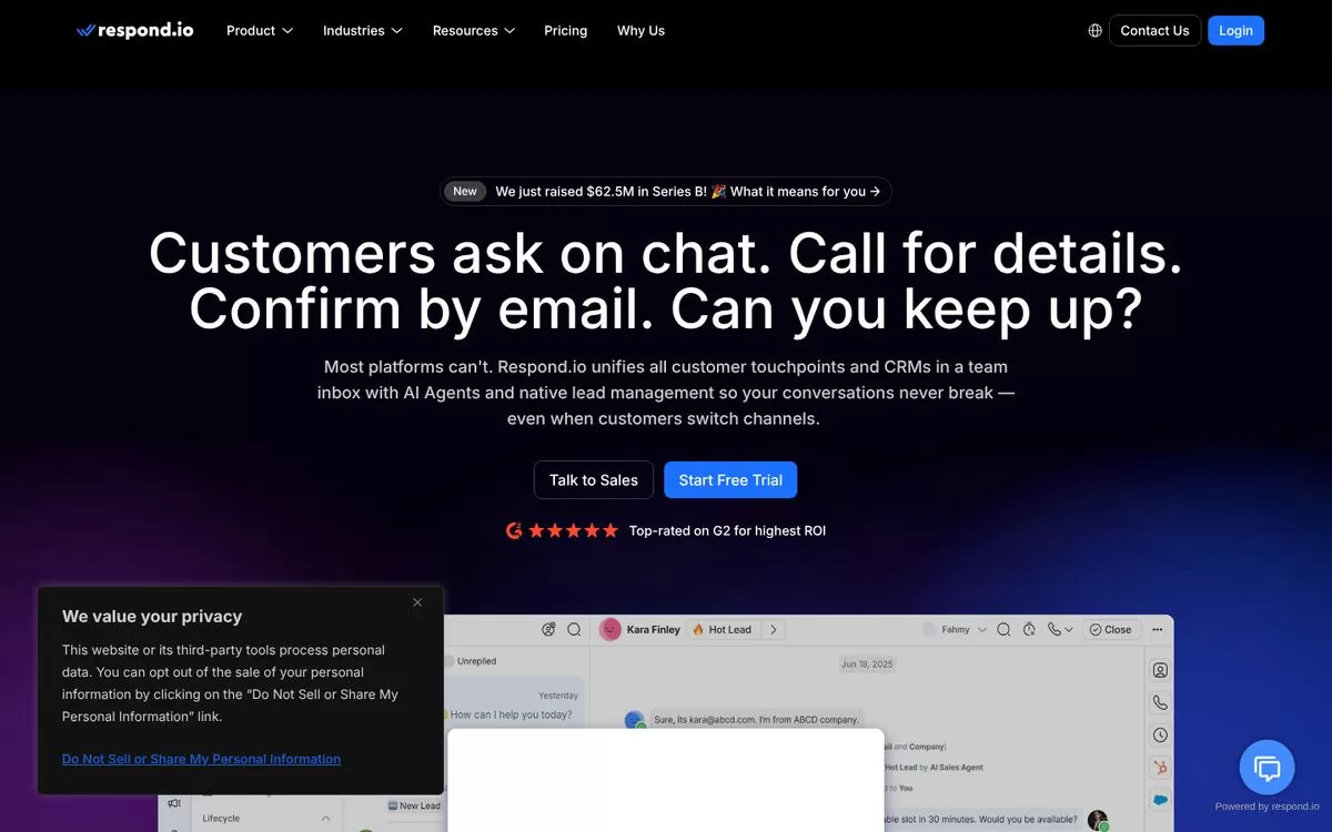 respond.io website