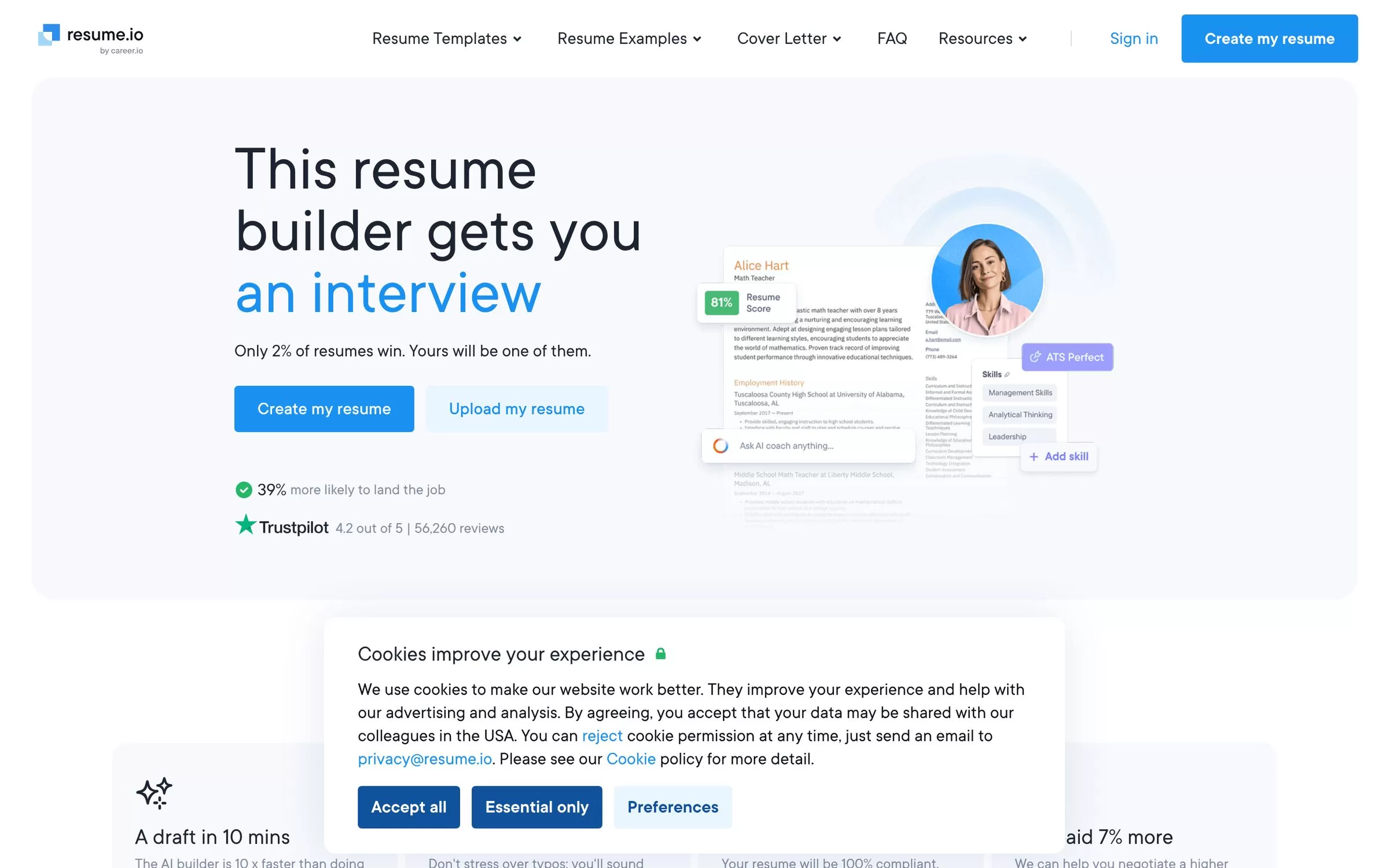 Resume.io website