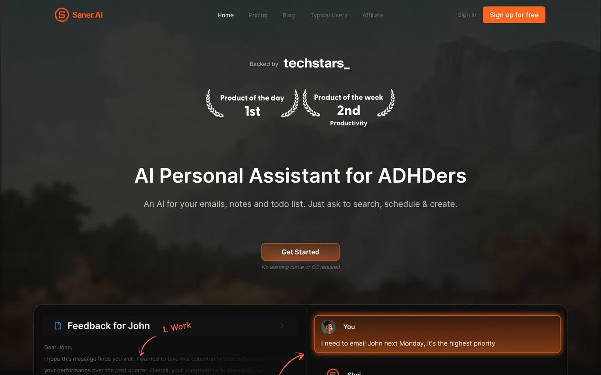 Saner.AI website