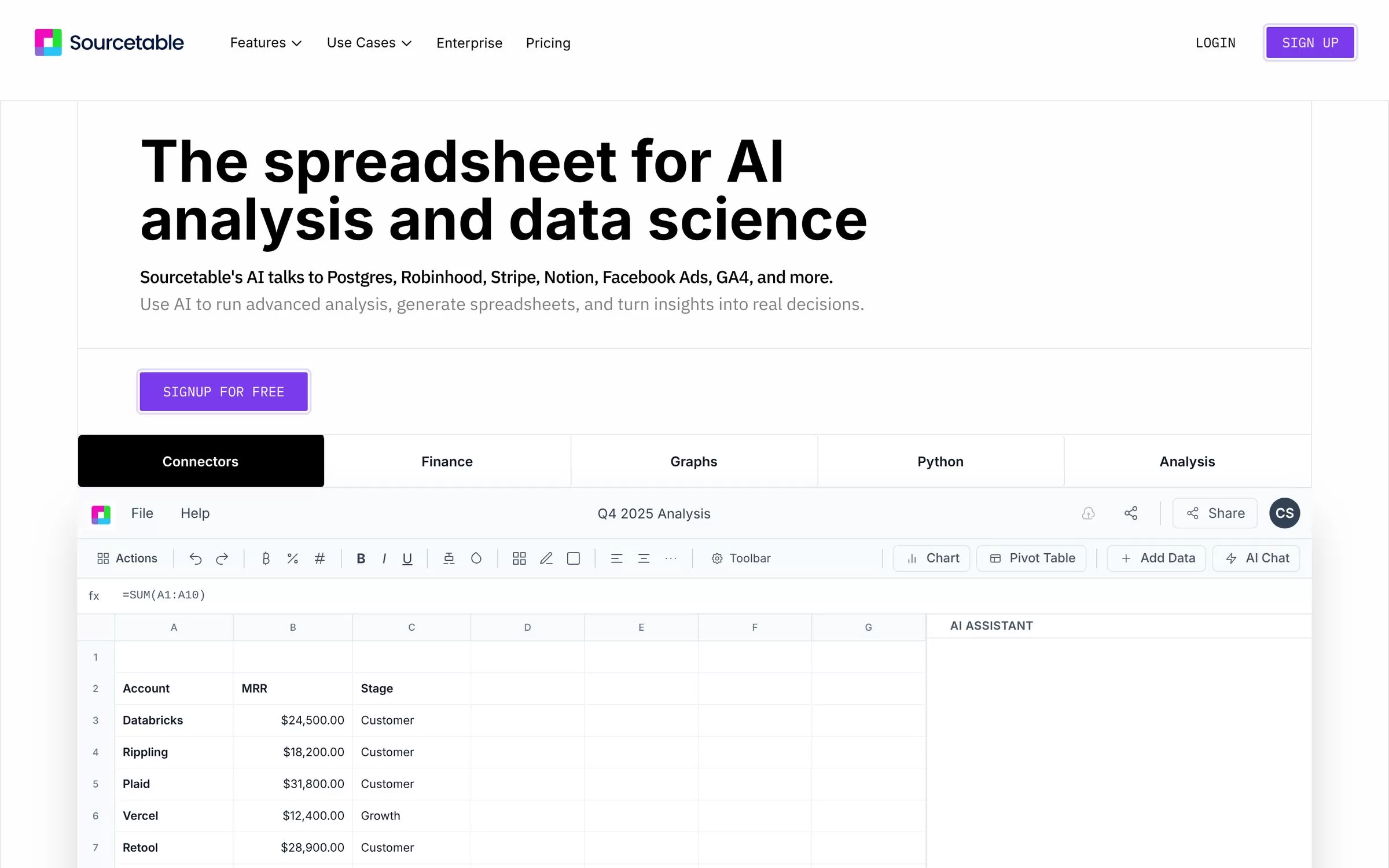 Sourcetable website