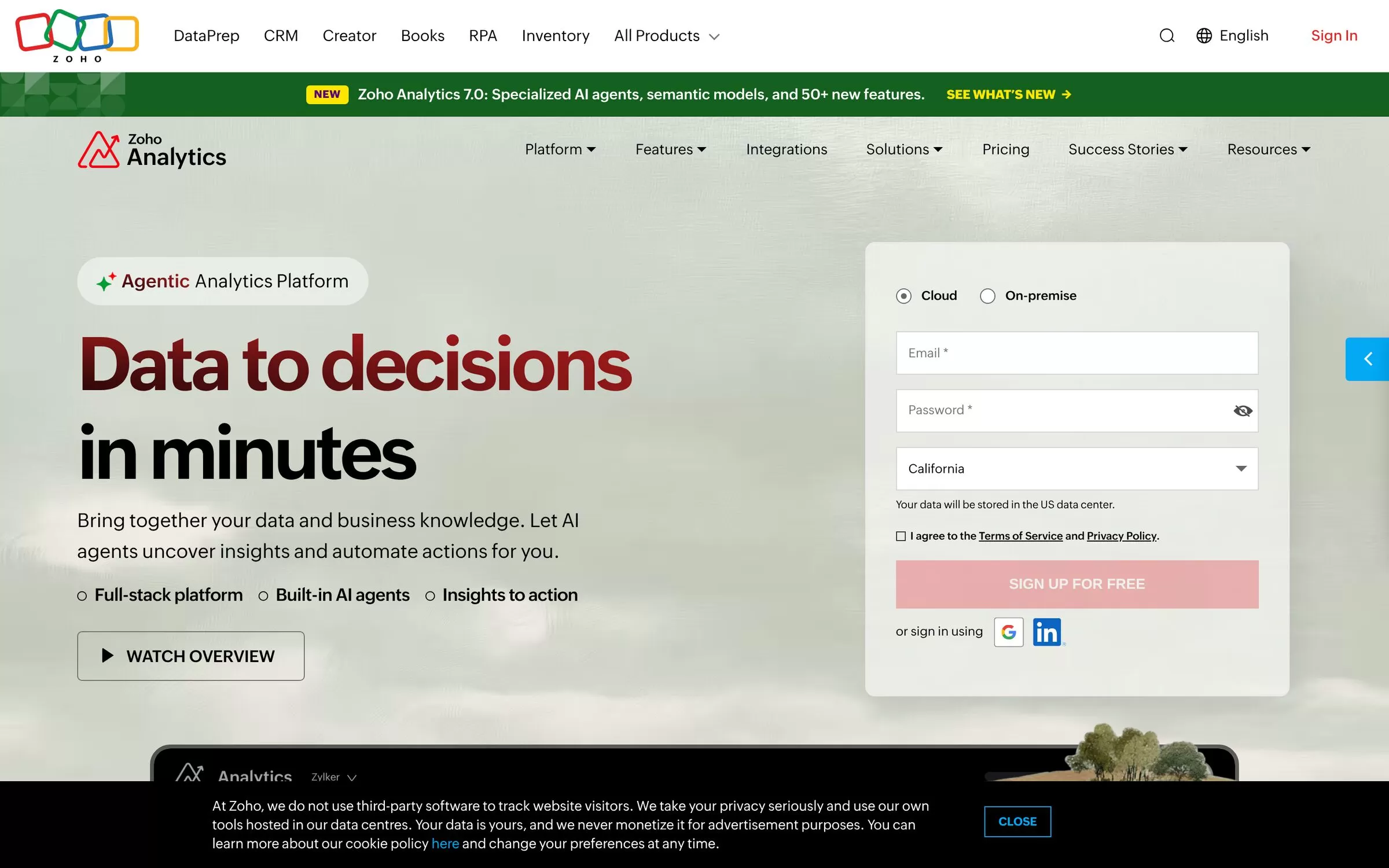 Zoho Analytics website