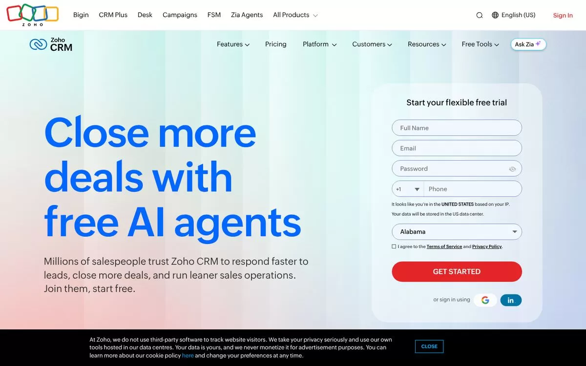 Zoho CRM website