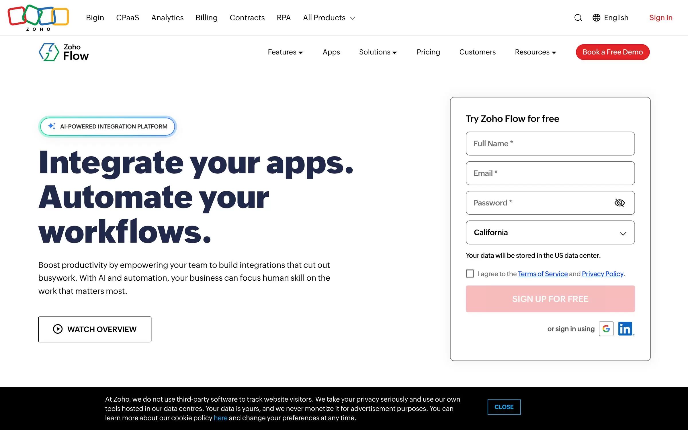 Zoho Flow website