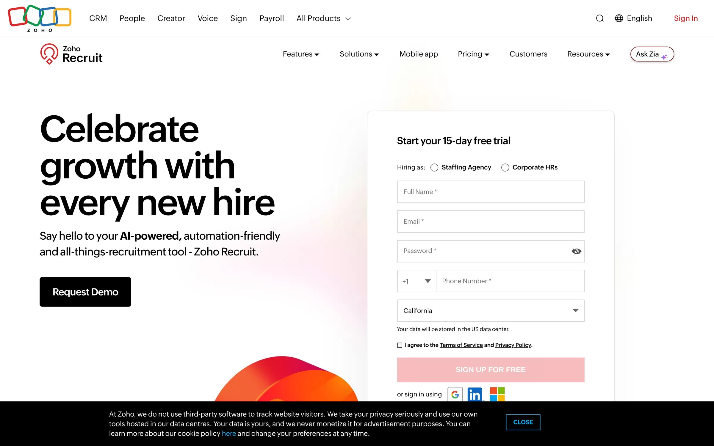 Zoho Recruit website